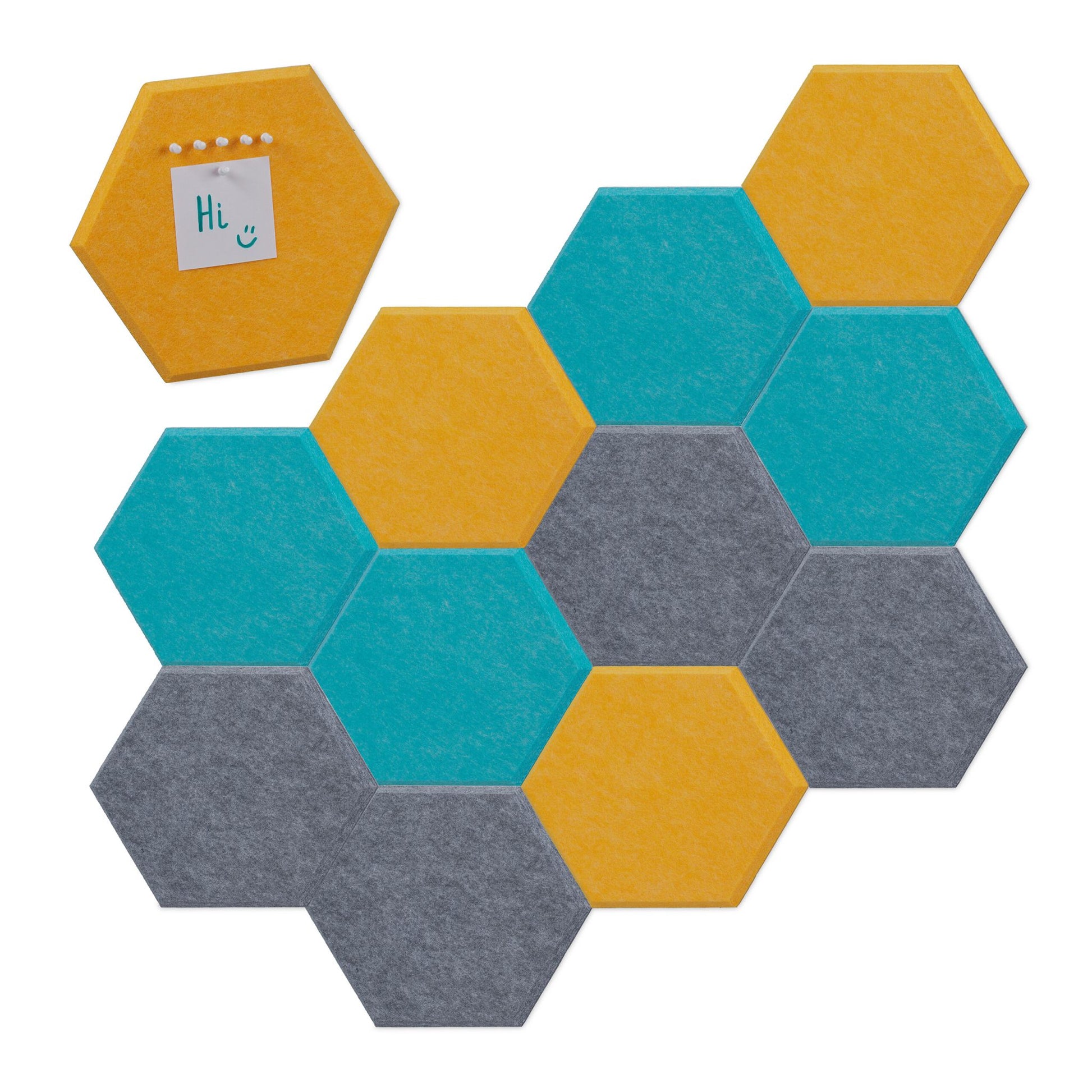 Filzpinnwand Sechsecke 12er-Set Gelb-Hellblau-Grau von Relaxdays