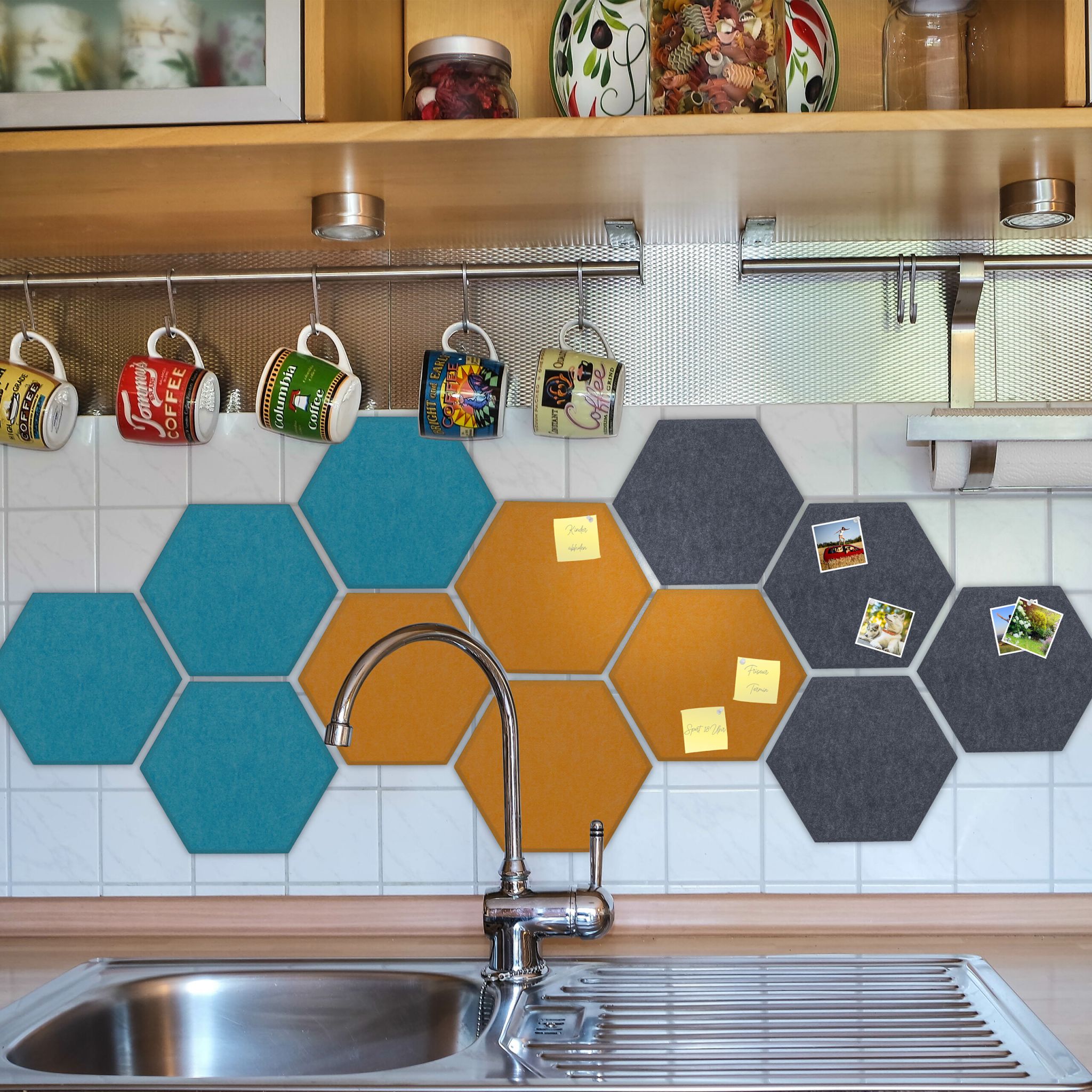 Filzpinnwand Sechsecke 12er-Set Gelb-Hellblau-Grau von Relaxdays