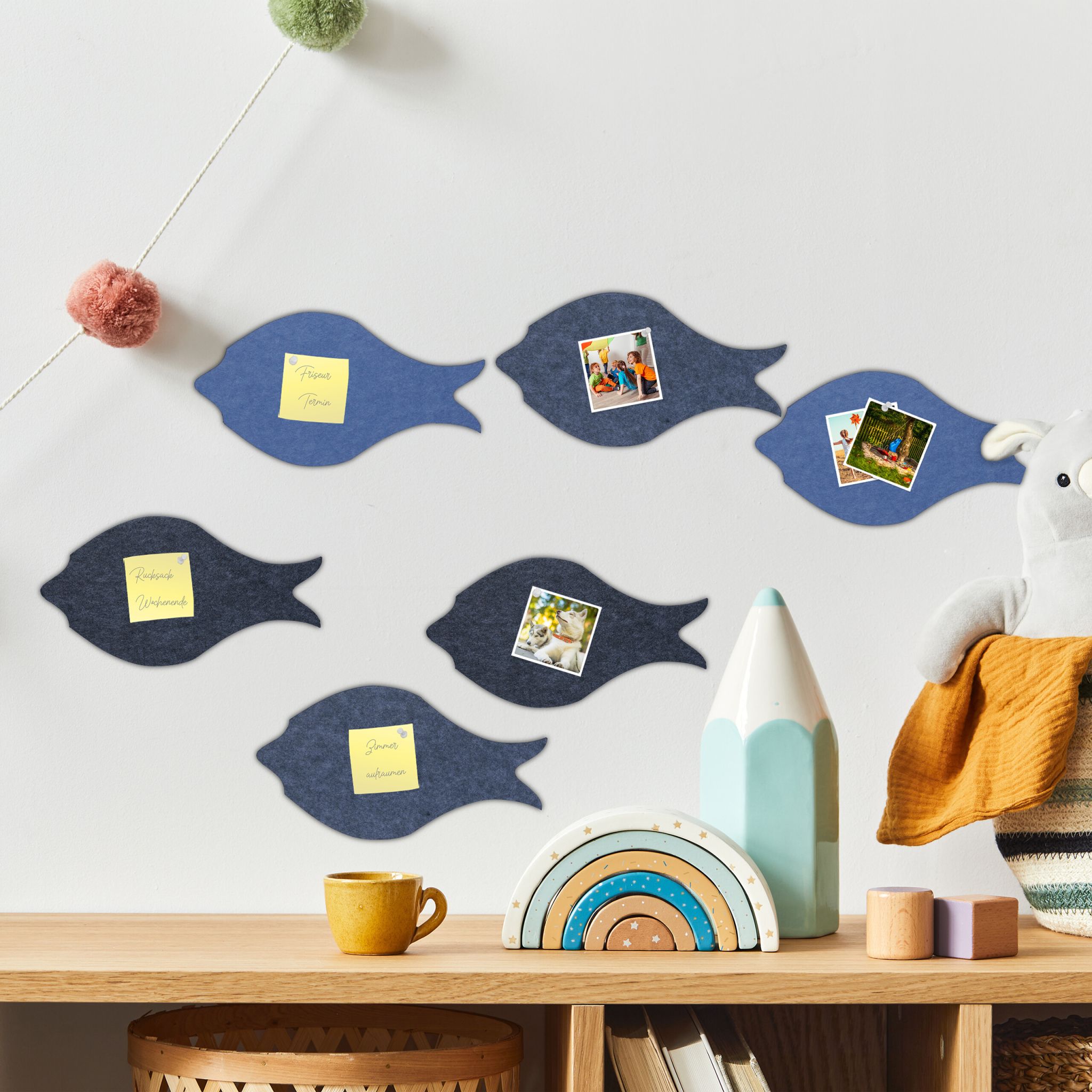 Filzpinnwand Fische 6er-Set Anthrazit-Hellblau-Grau von Relaxdays