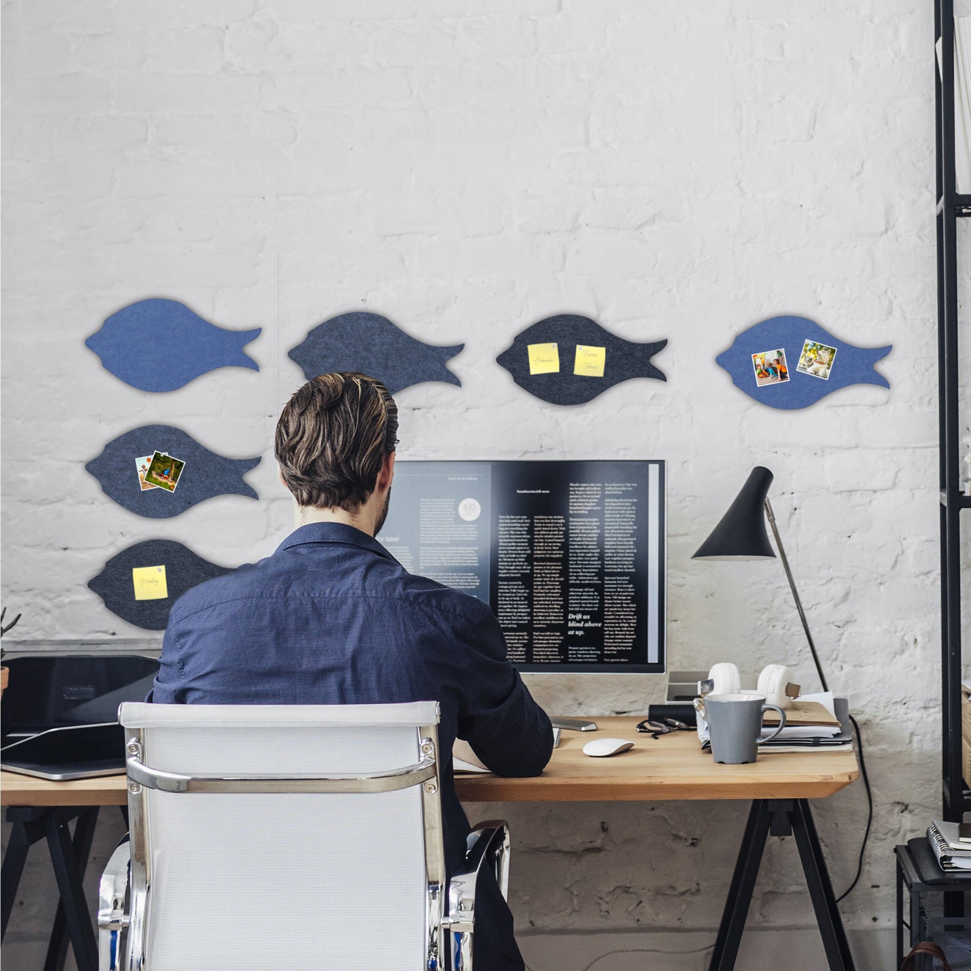 Filzpinnwand Fische 6er-Set Anthrazit-Hellblau-Grau von Relaxdays