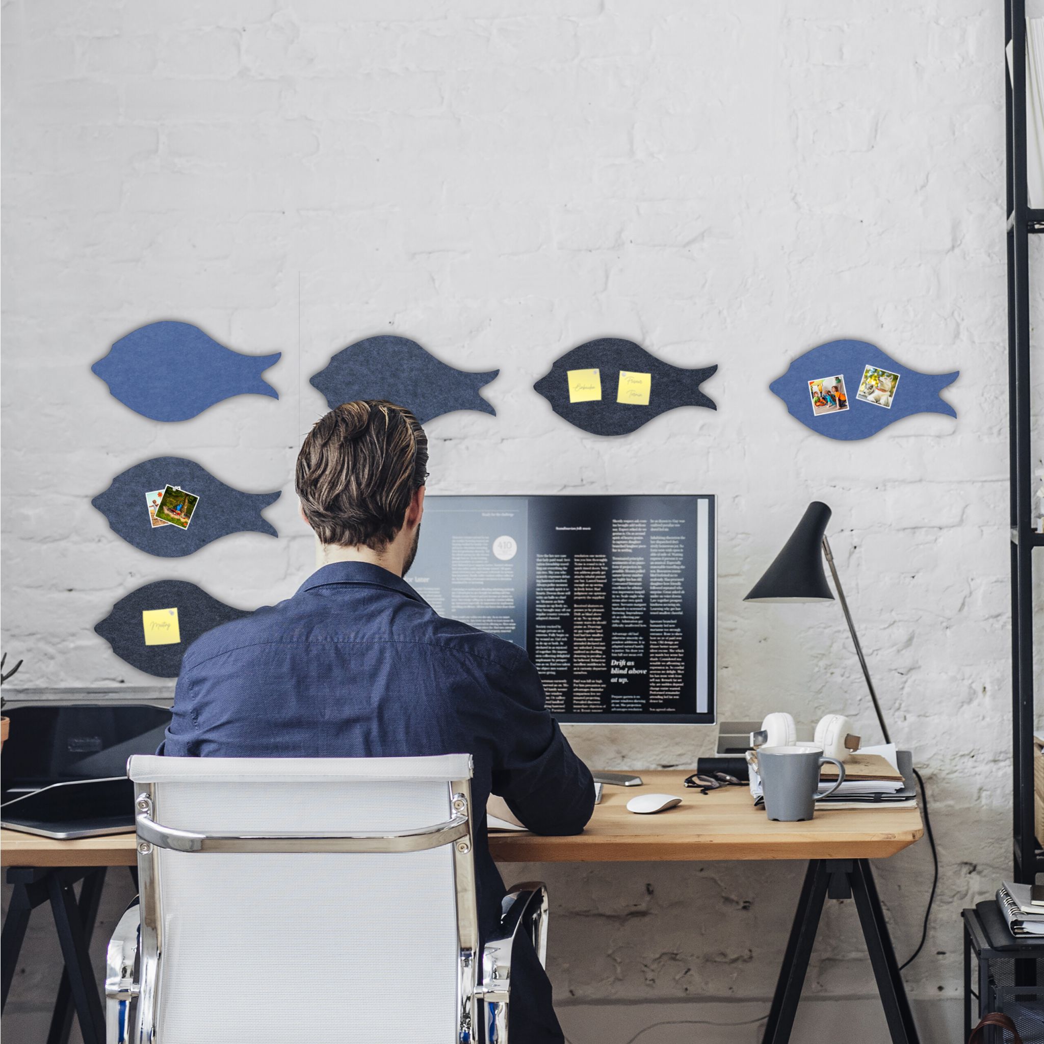 Filzpinnwand Fische 6er-Set Anthrazit-Hellblau-Grau von Relaxdays