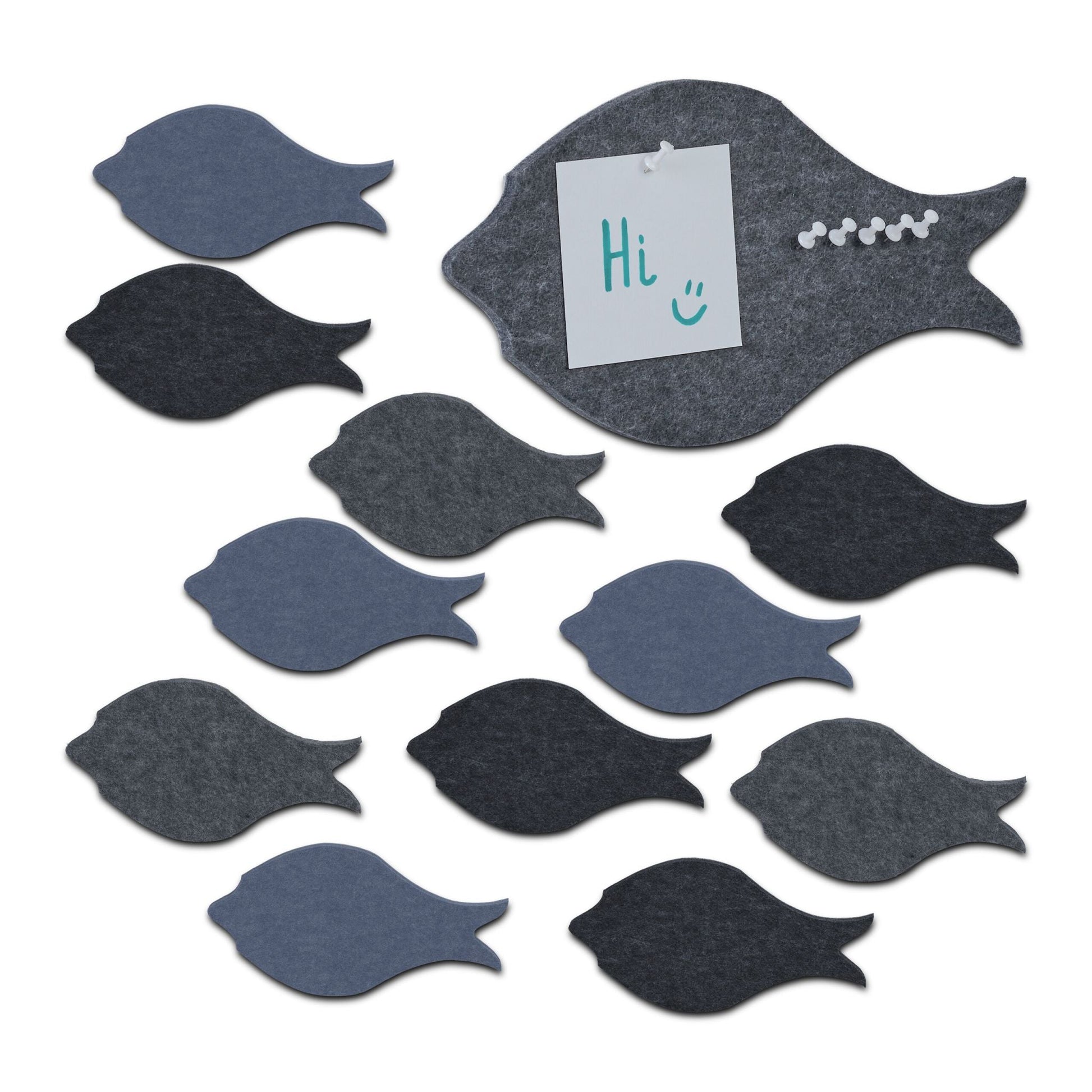 Filzpinnwand Fische 12er-Set Anthrazit-Hellblau-Grau von Relaxdays