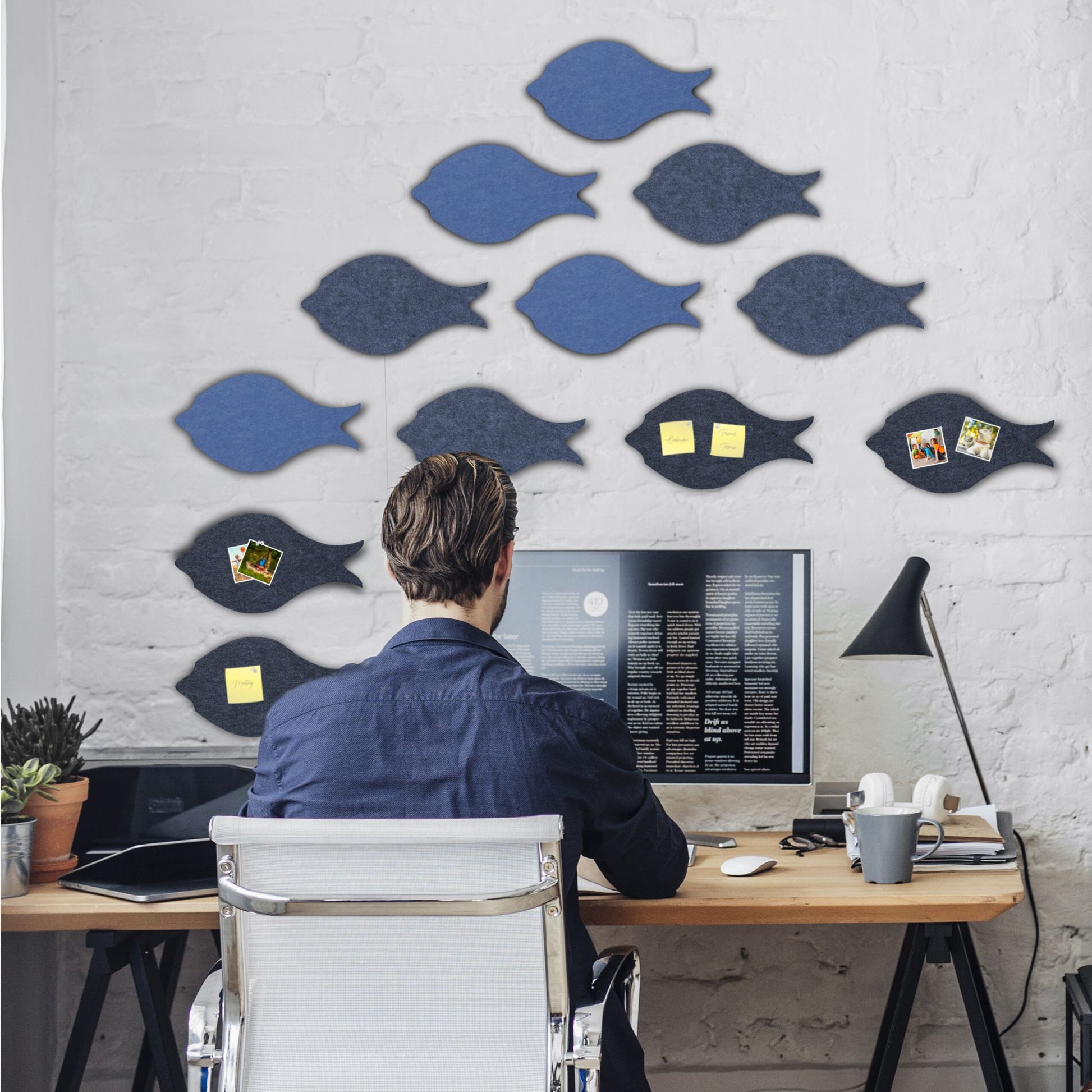Filzpinnwand Fische 12er-Set Anthrazit-Hellblau-Grau von Relaxdays