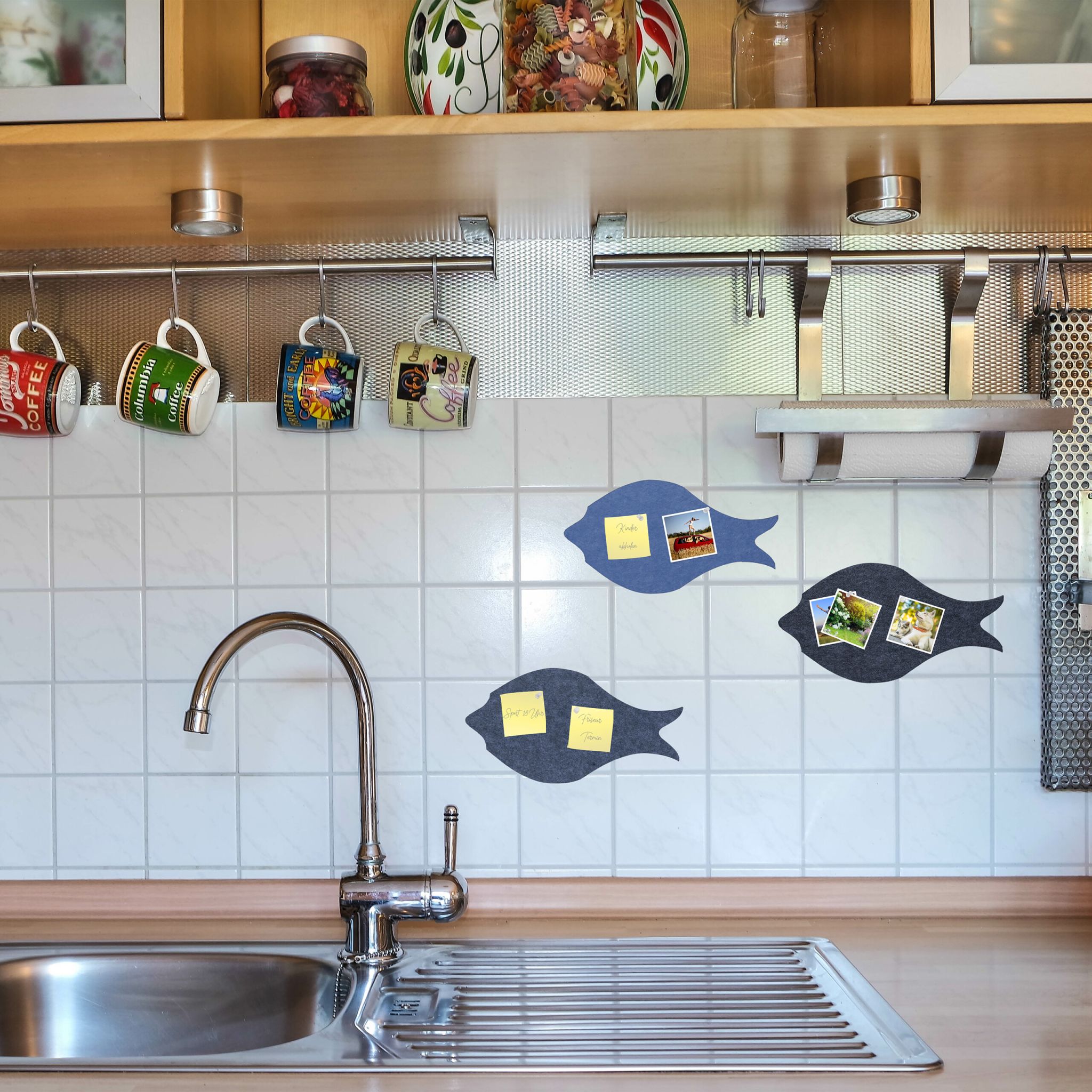 Filzpinnwand Fische 12er-Set Anthrazit-Hellblau-Grau von Relaxdays