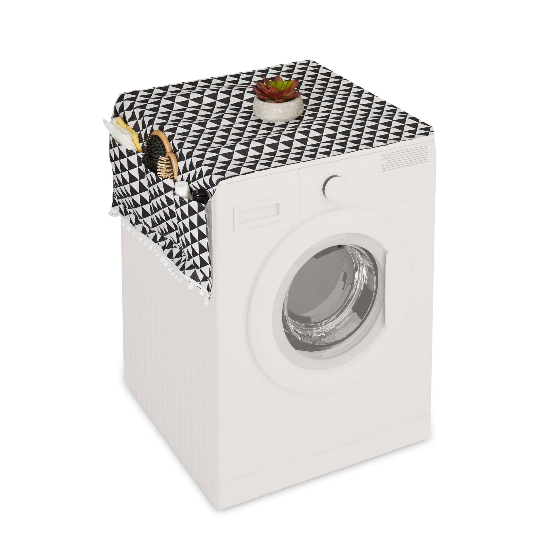 Waschmaschinenauflage mit Taschen Weiss-Creme-Schwarz von Relaxdays
