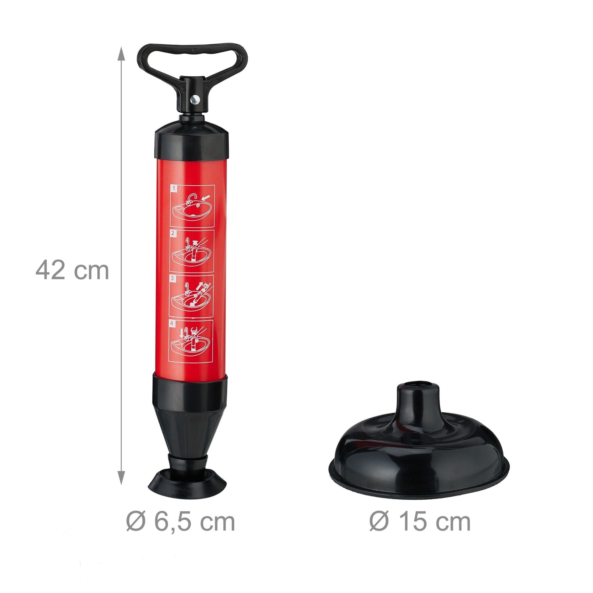 Abflussreiniger Pumpe Rot-Schwarz von Relaxdays