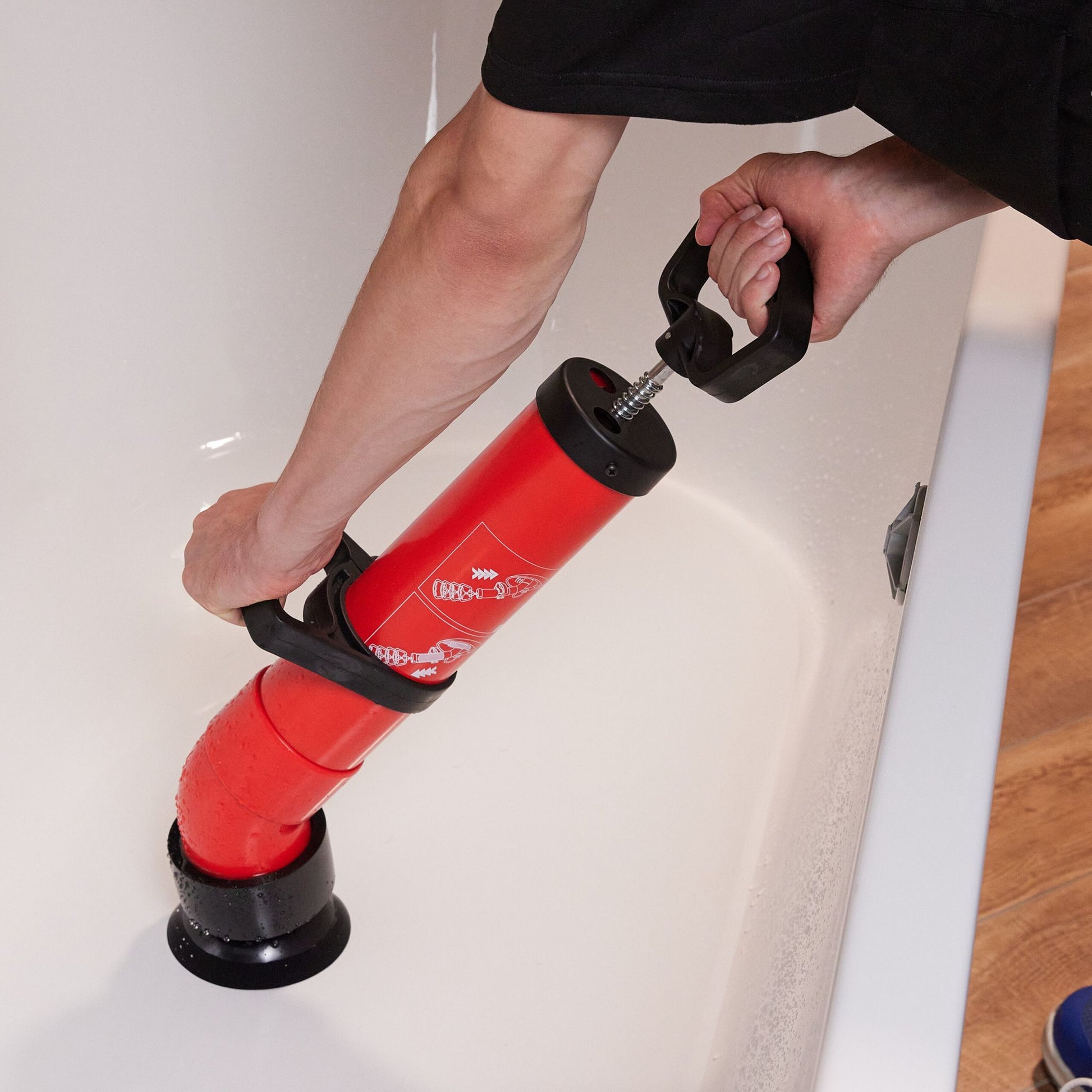 Rohrreinigungspumpe 2 Aufsätze Rot-Schwarz von Relaxdays