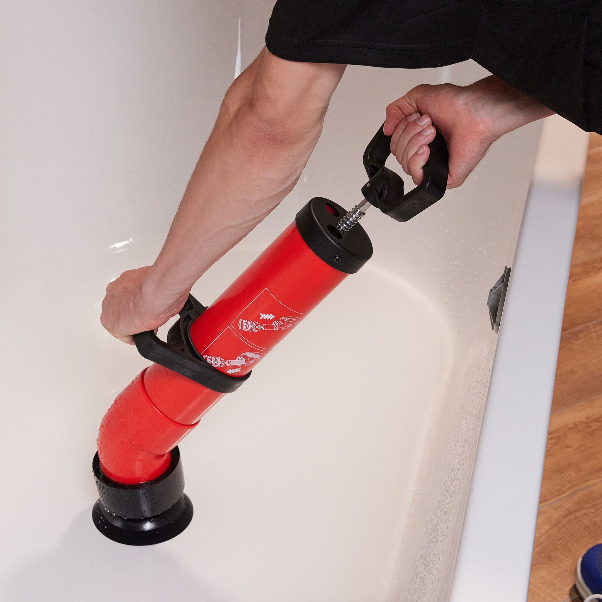 Rohrreinigungspumpe 2 Aufsätze Rot-Schwarz von Relaxdays