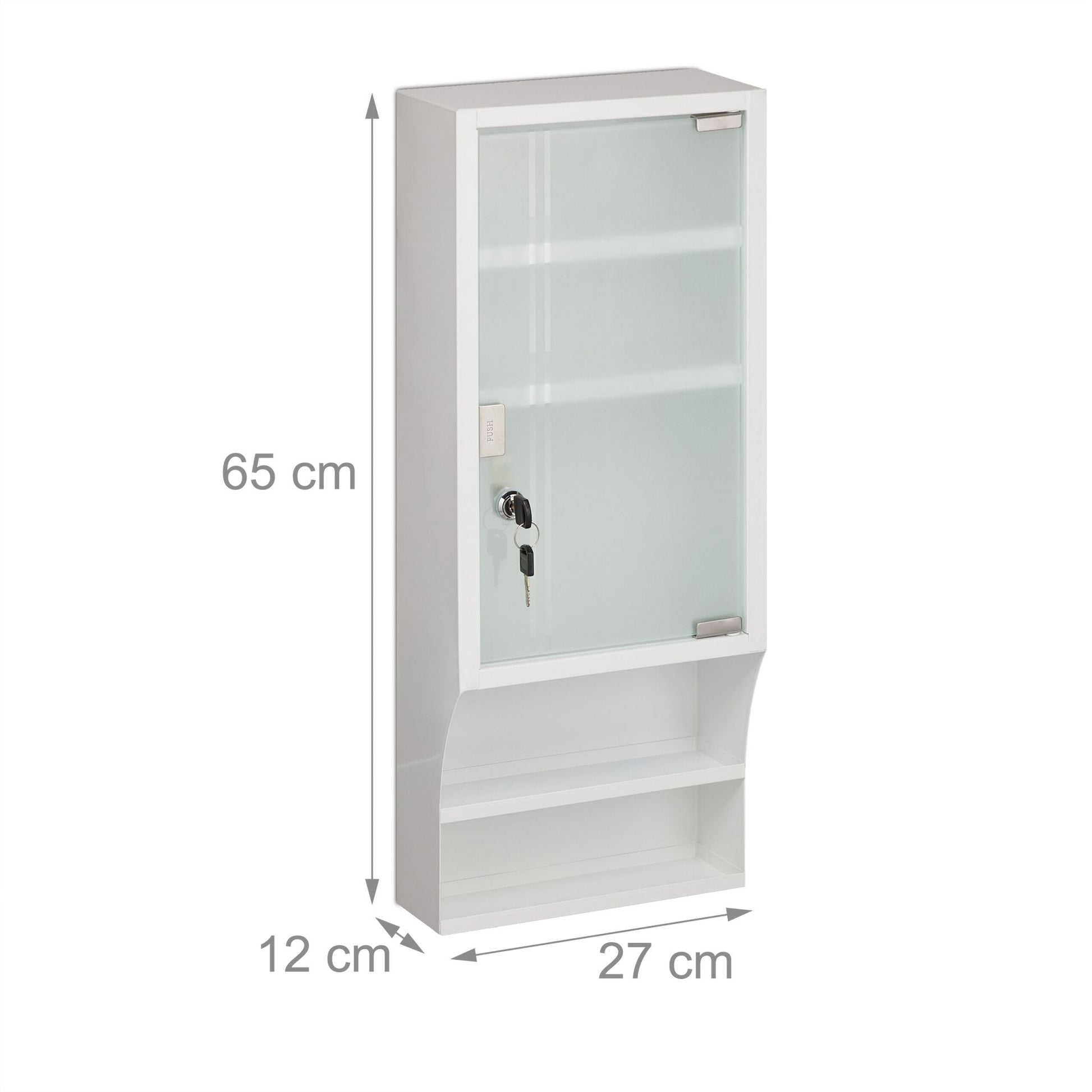 Abschliessbarer Medizinschrank Glastür Weiss-Silber-Transparent von Relaxdays