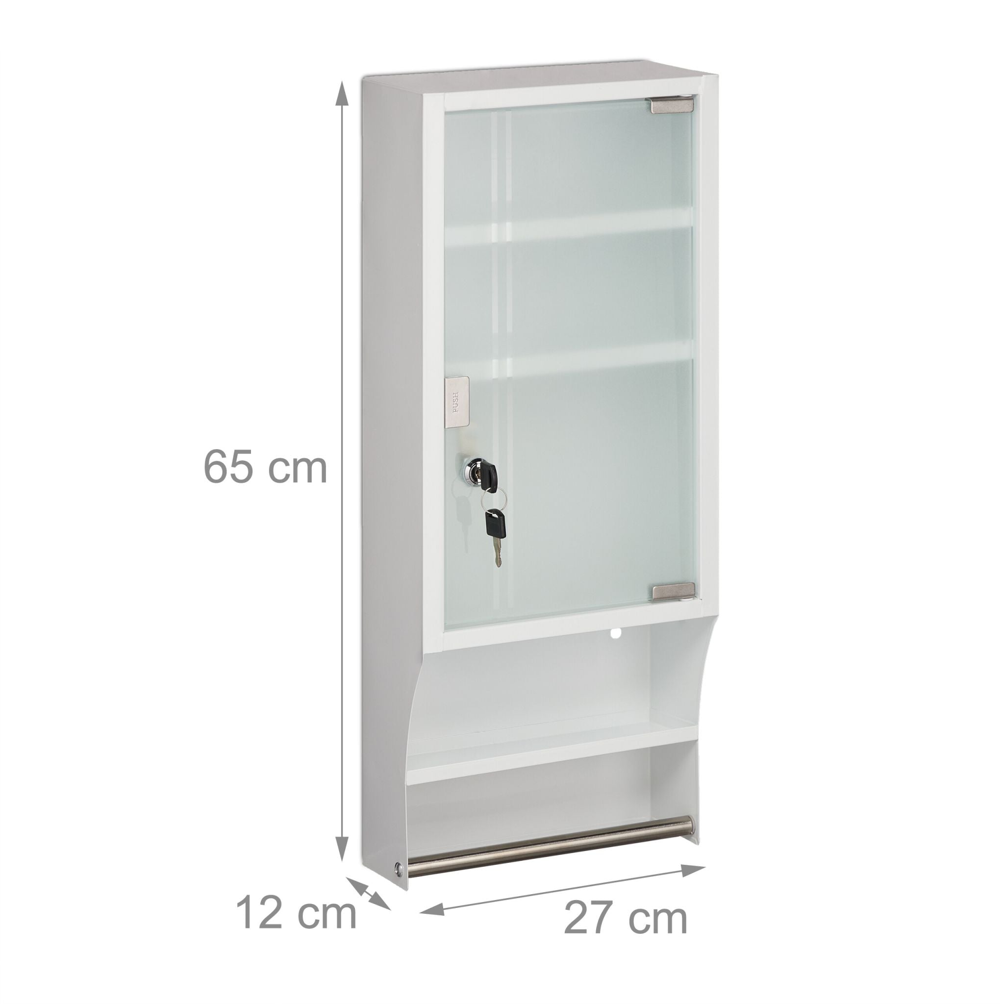 Abschliessbarer Medizinschrank Glastür Weiss-Silber-Transparent von Relaxdays
