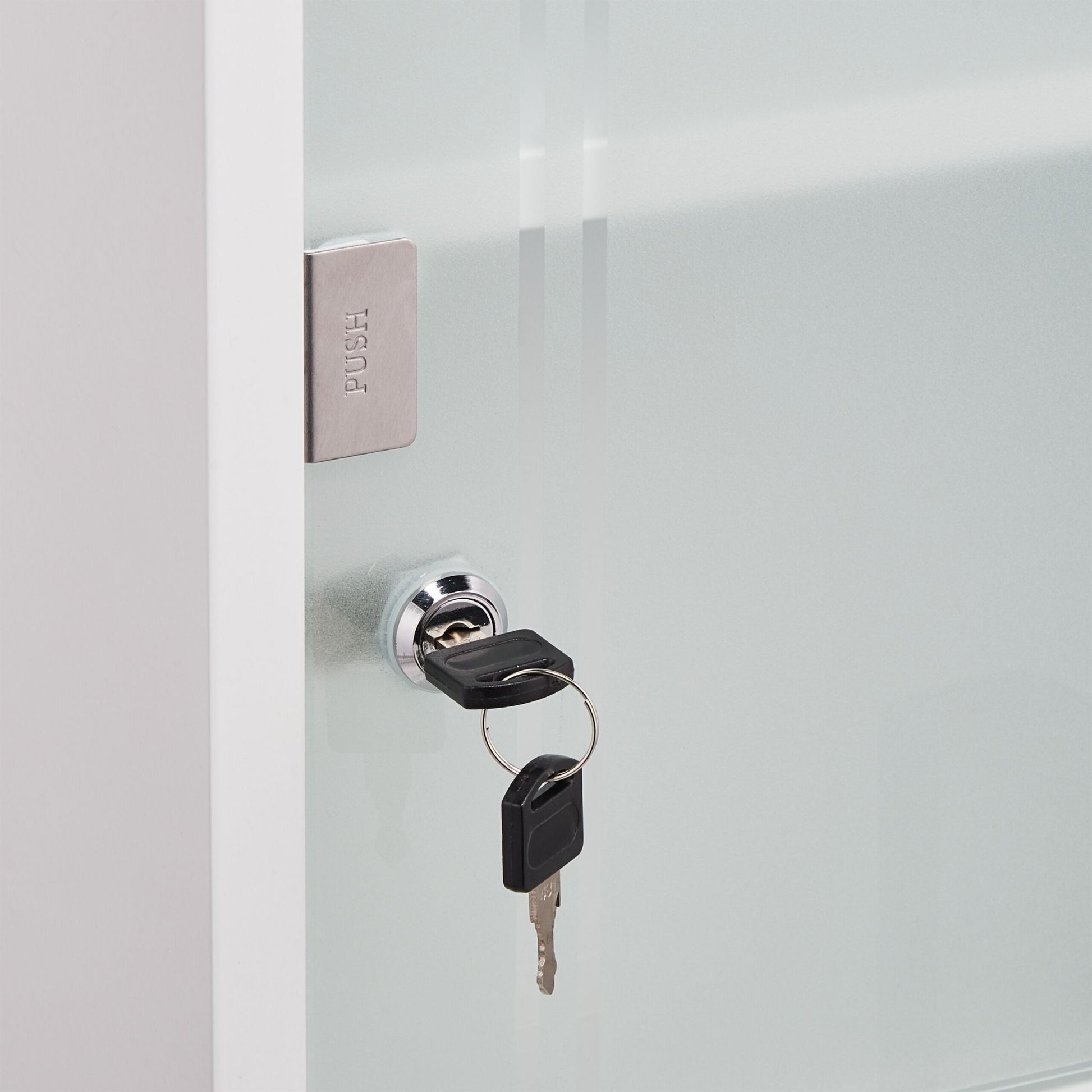 Abschliessbarer Medizinschrank Glastür Weiss-Silber-Transparent von Relaxdays