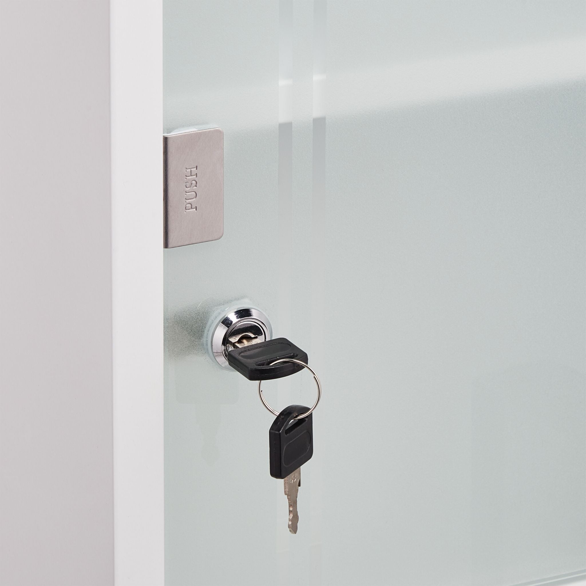 Abschliessbarer Medizinschrank Glastür Weiss-Silber-Transparent von Relaxdays