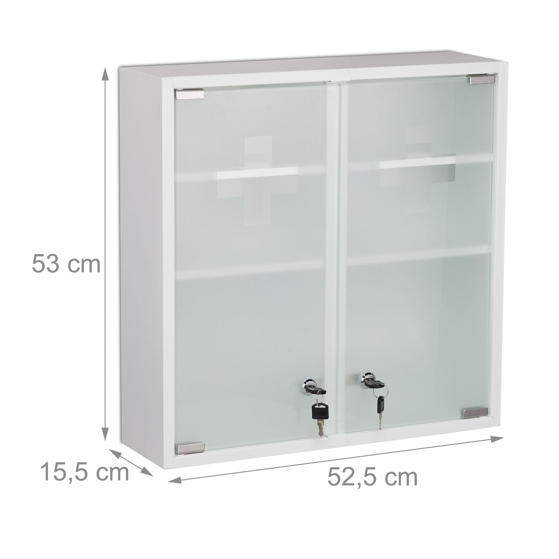 Abschliessbarer Medizinschrank Doppeltür Weiss-Silber-Transparent von Relaxdays