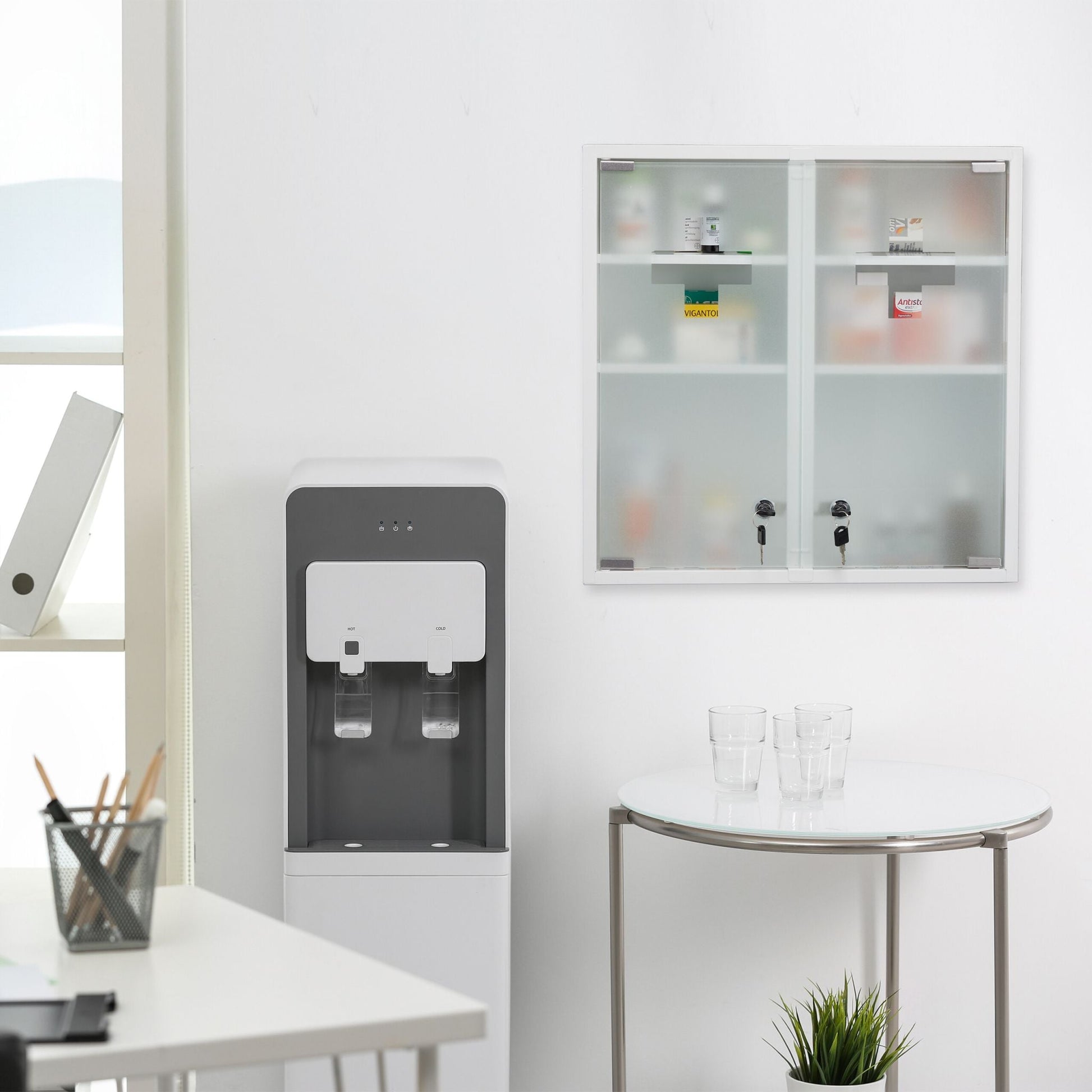 Abschliessbarer Medizinschrank Doppeltür Weiss-Silber-Transparent von Relaxdays