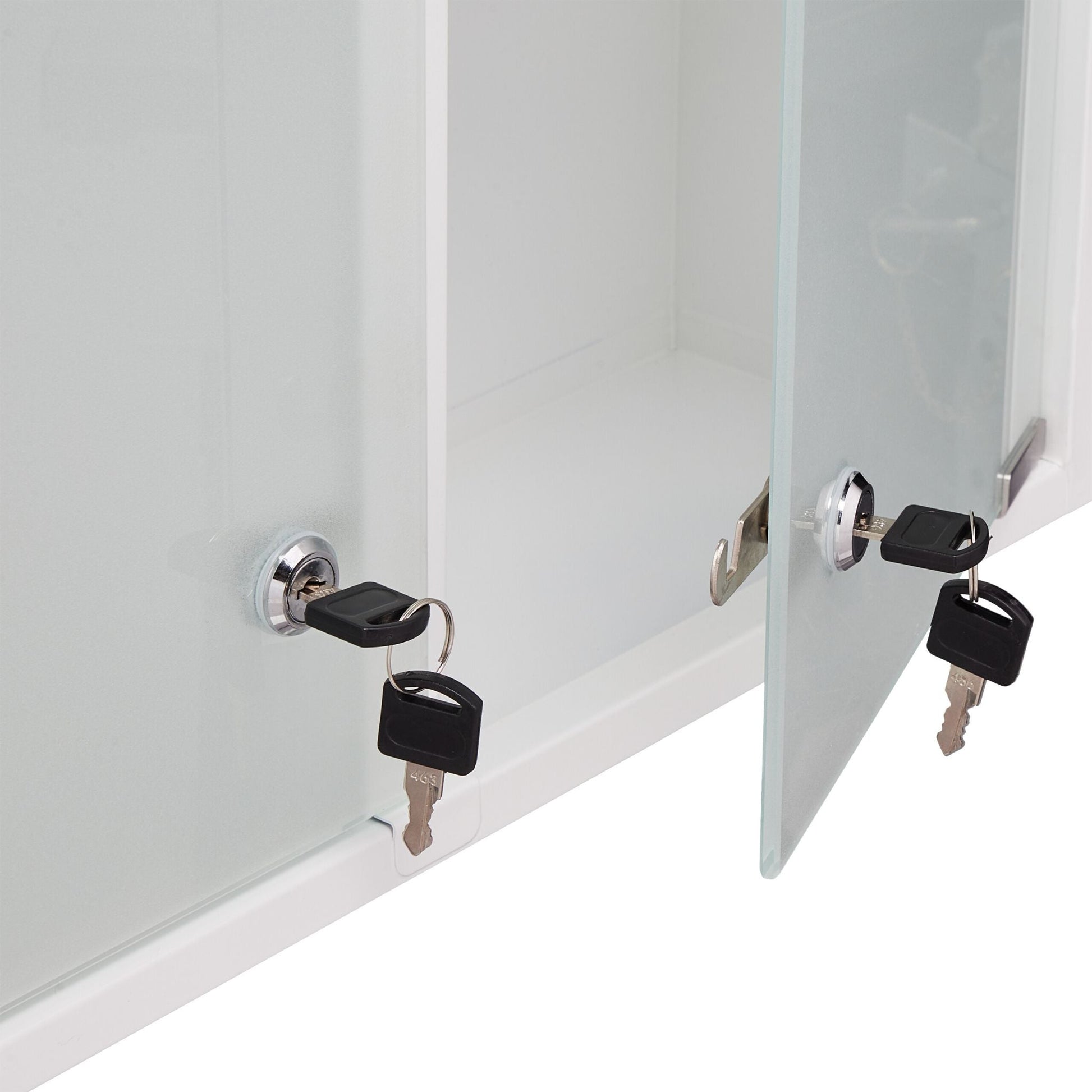 Abschliessbarer Medizinschrank Doppeltür Weiss-Silber-Transparent von Relaxdays