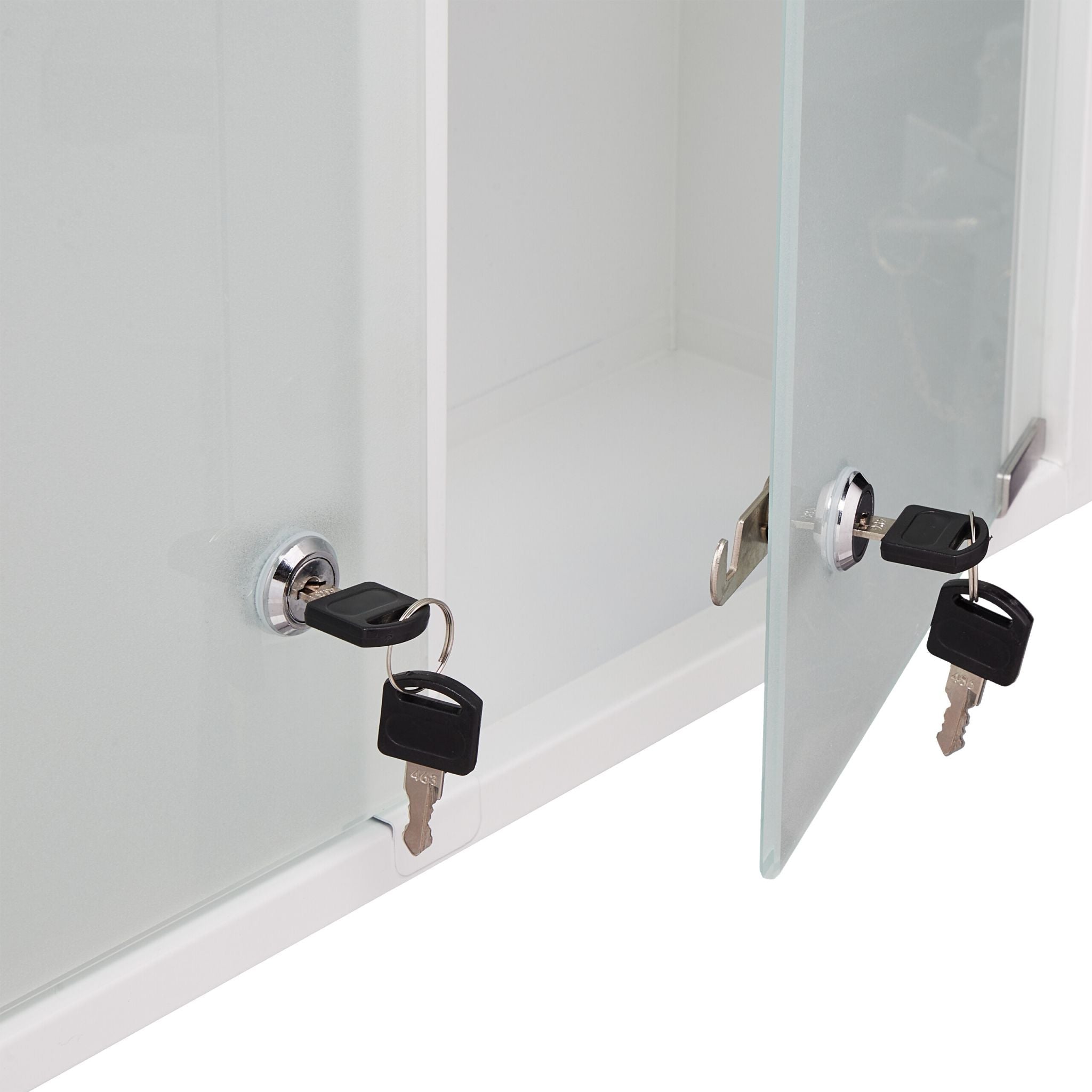 Abschliessbarer Medizinschrank Doppeltür Weiss-Silber-Transparent von Relaxdays