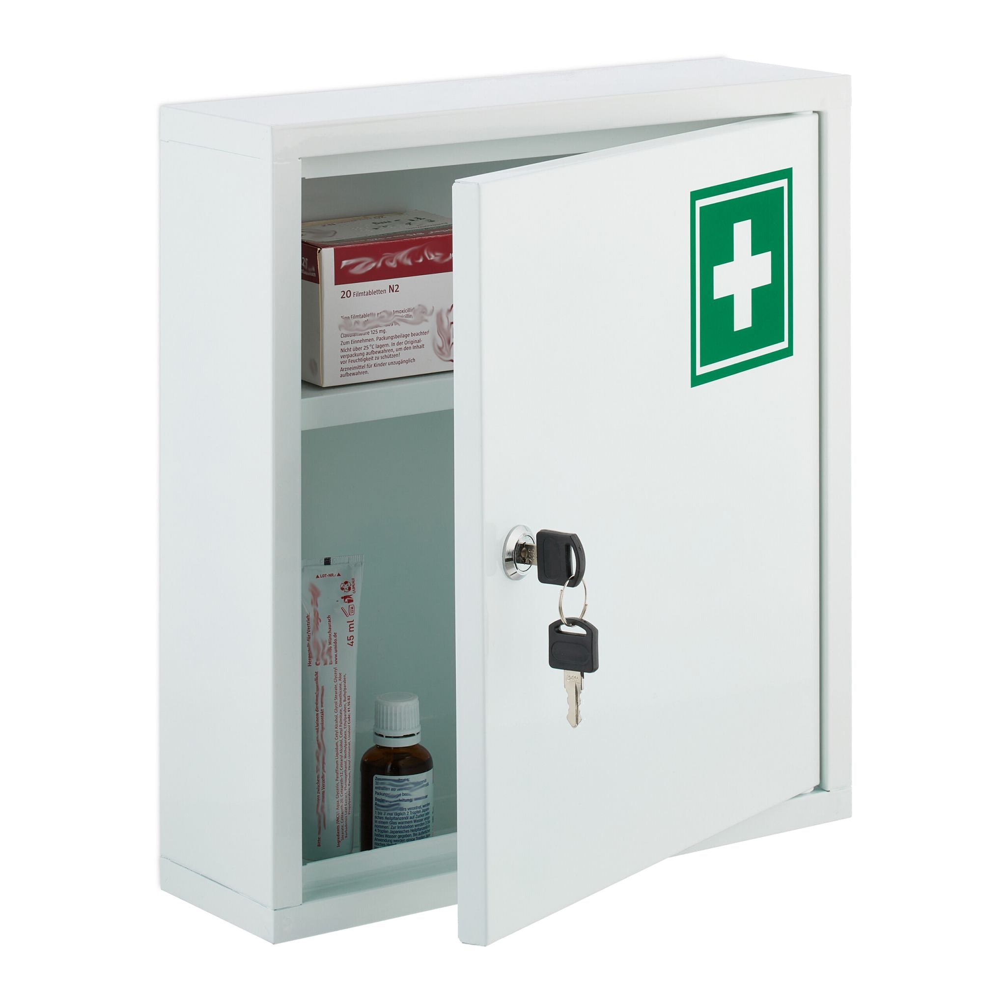 Abschliessbarer Medizinschrank Weiss-Grün-Silber von Relaxdays