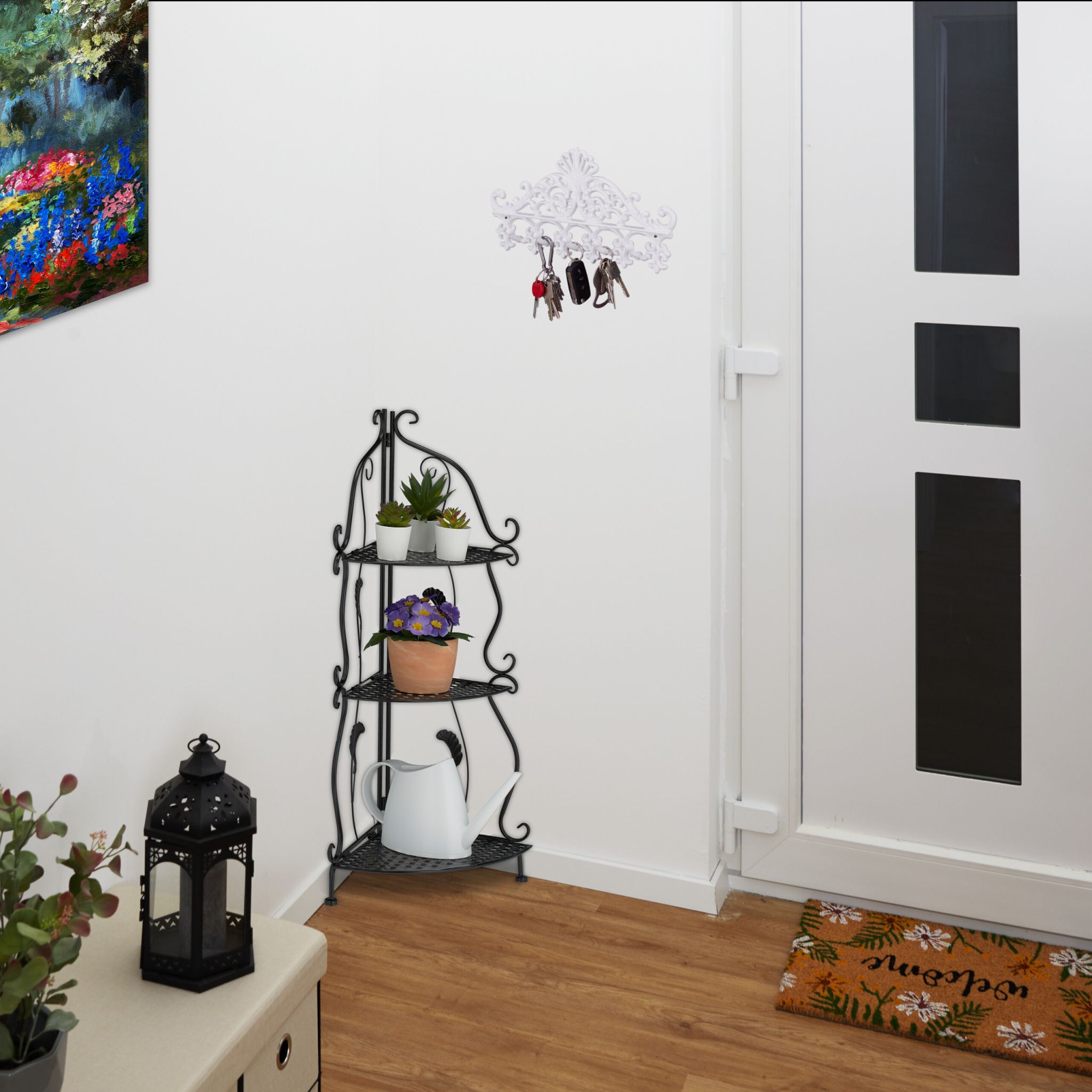 Eckregal mit 3 Ablagen Metall Schwarz von Relaxdays