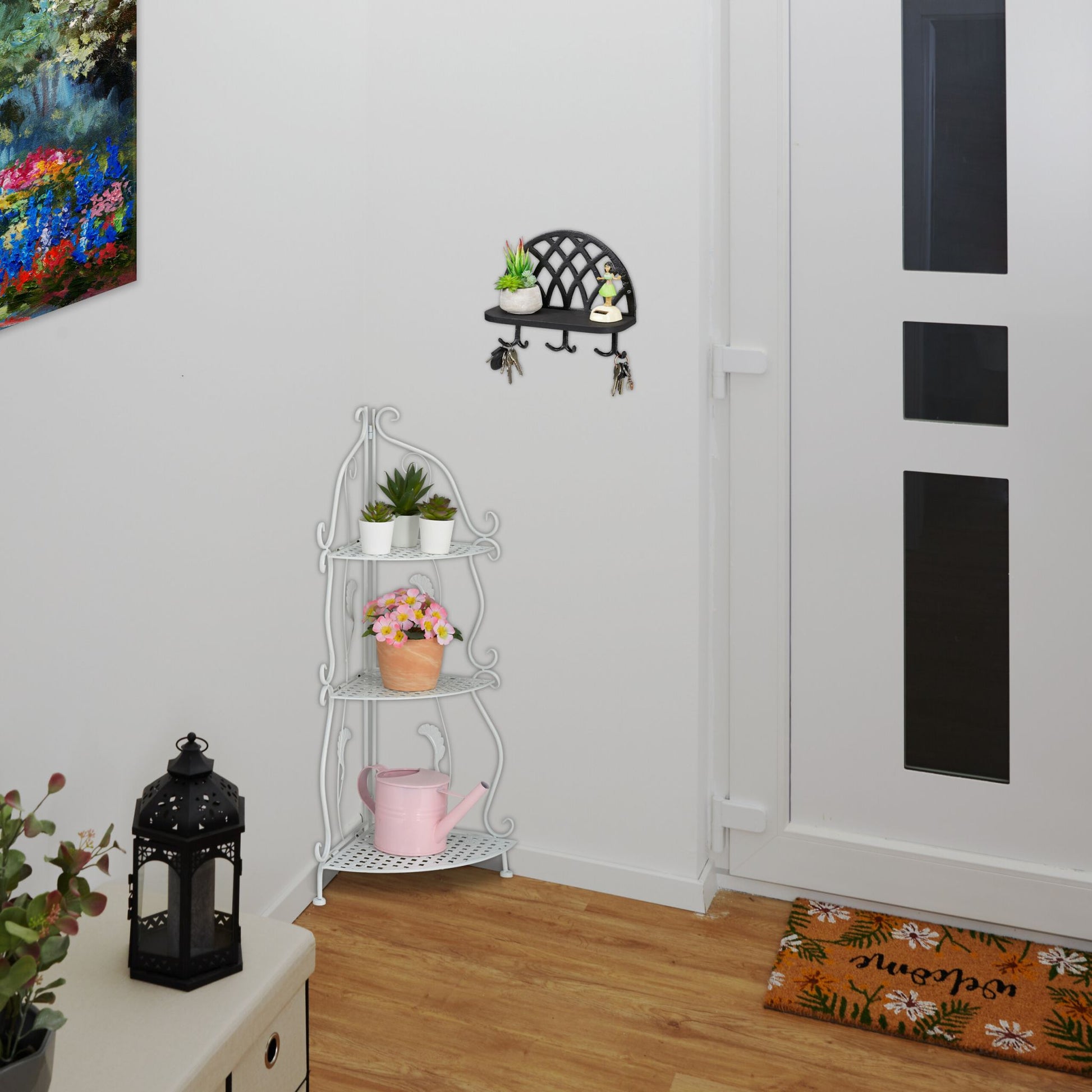 Eckregal Metall mit 3 Ablagen Weiss von Relaxdays