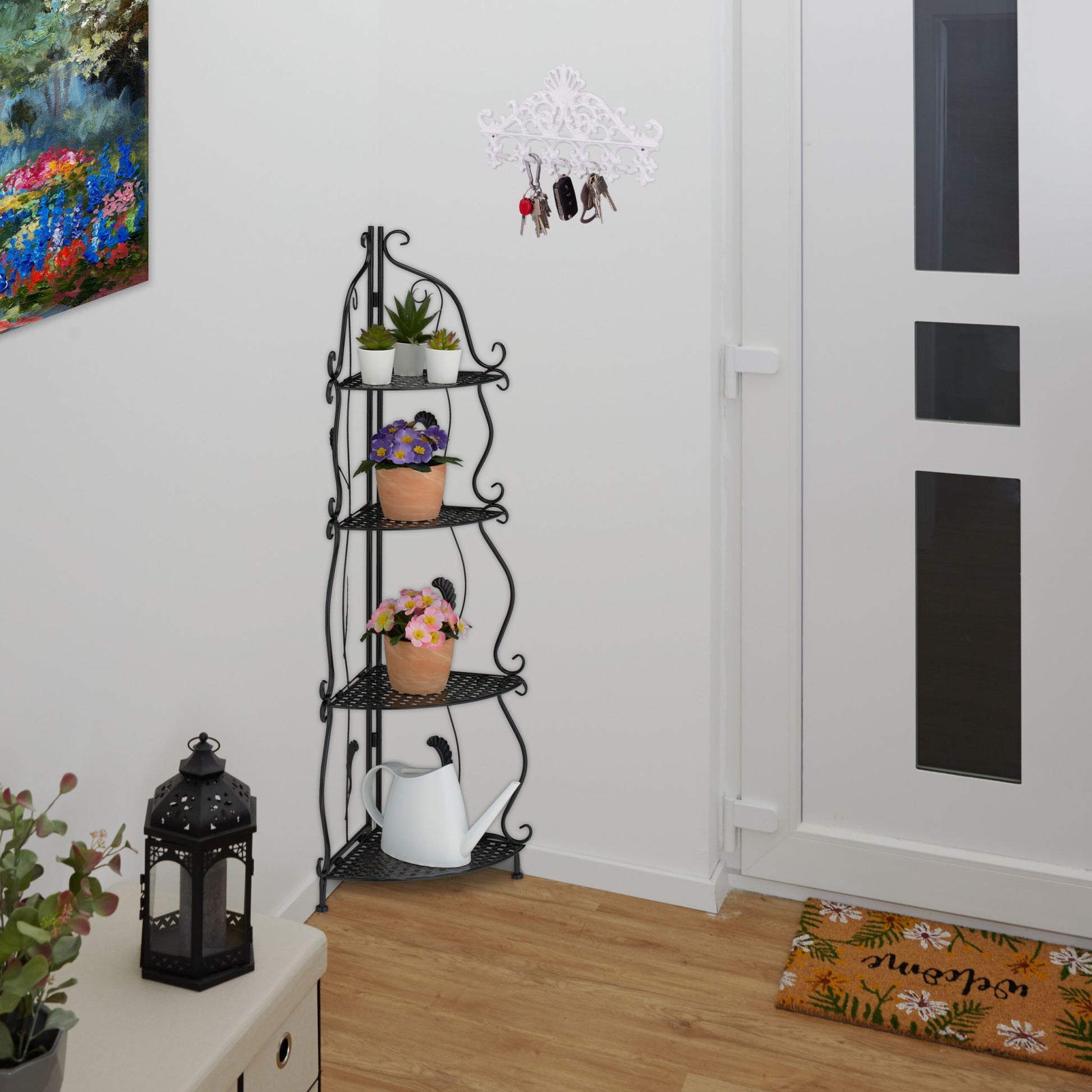 Eckregal Metall mit 4 Ablagen Schwarz von Relaxdays