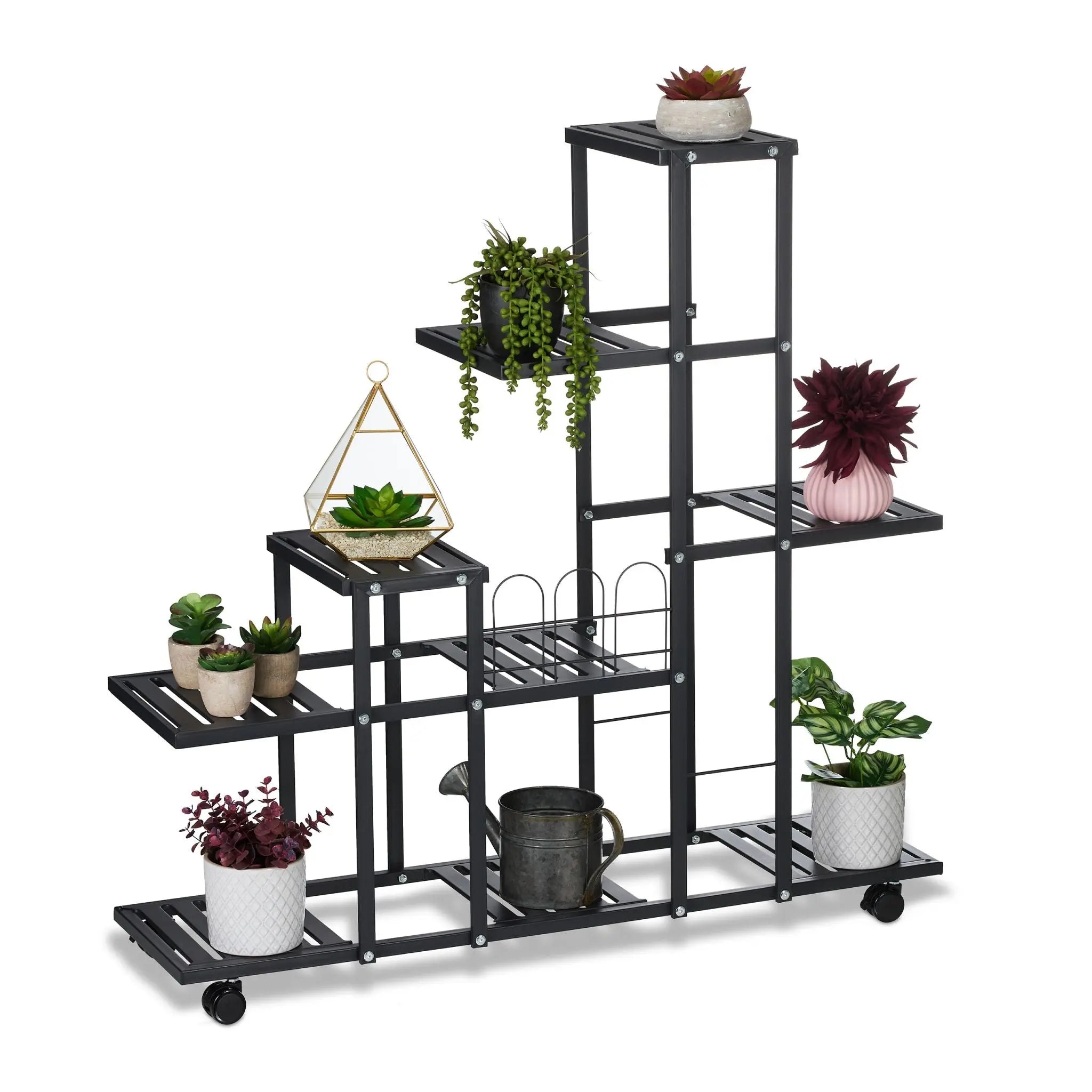 Blumenständer mit Rollen Schwarz von Relaxdays
