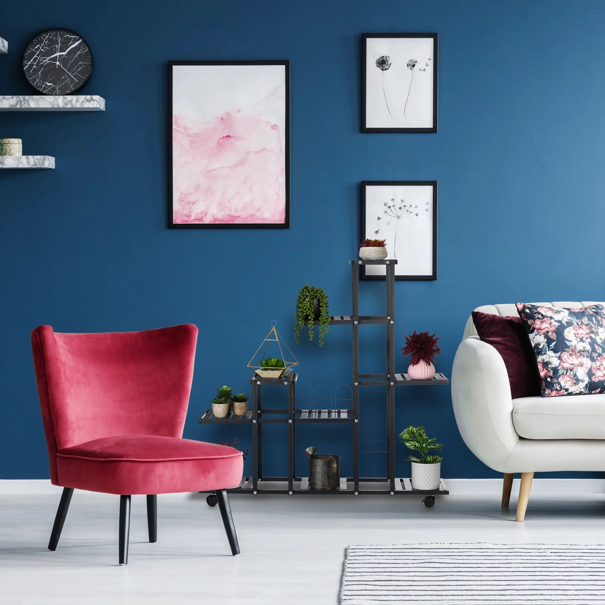 Blumenständer mit Rollen Schwarz von Relaxdays