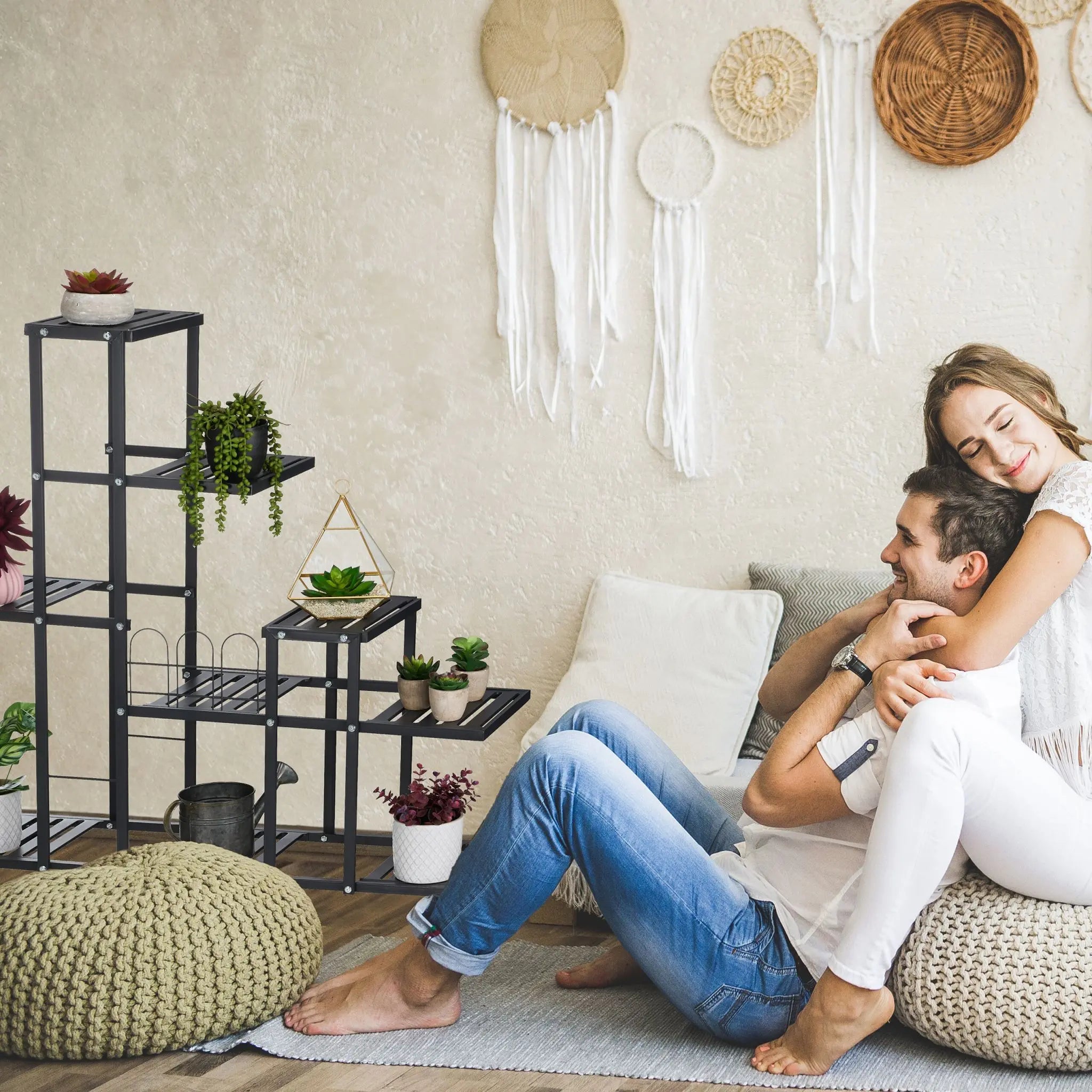 Blumenständer mit Rollen Schwarz von Relaxdays