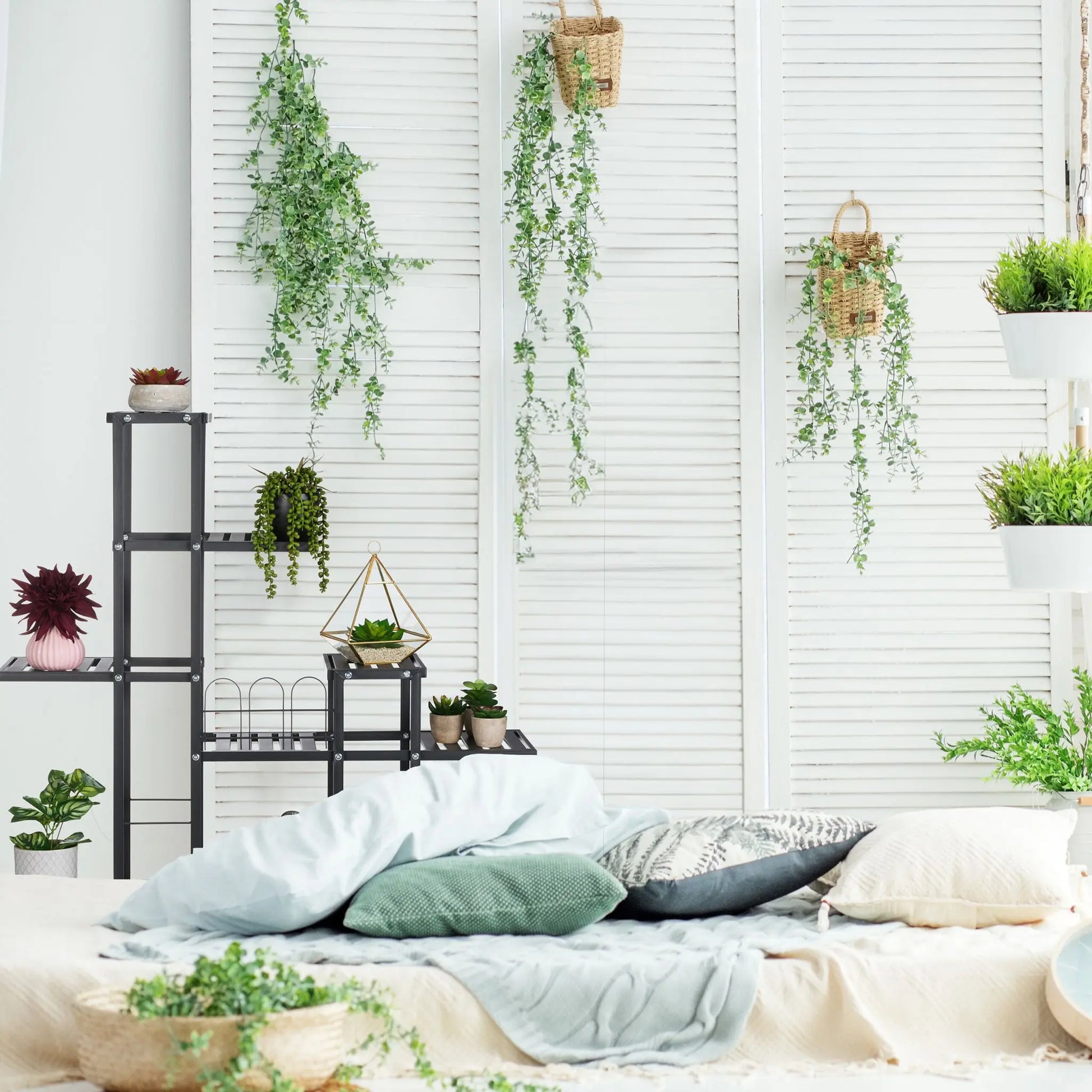 Blumenständer mit Rollen Schwarz von Relaxdays