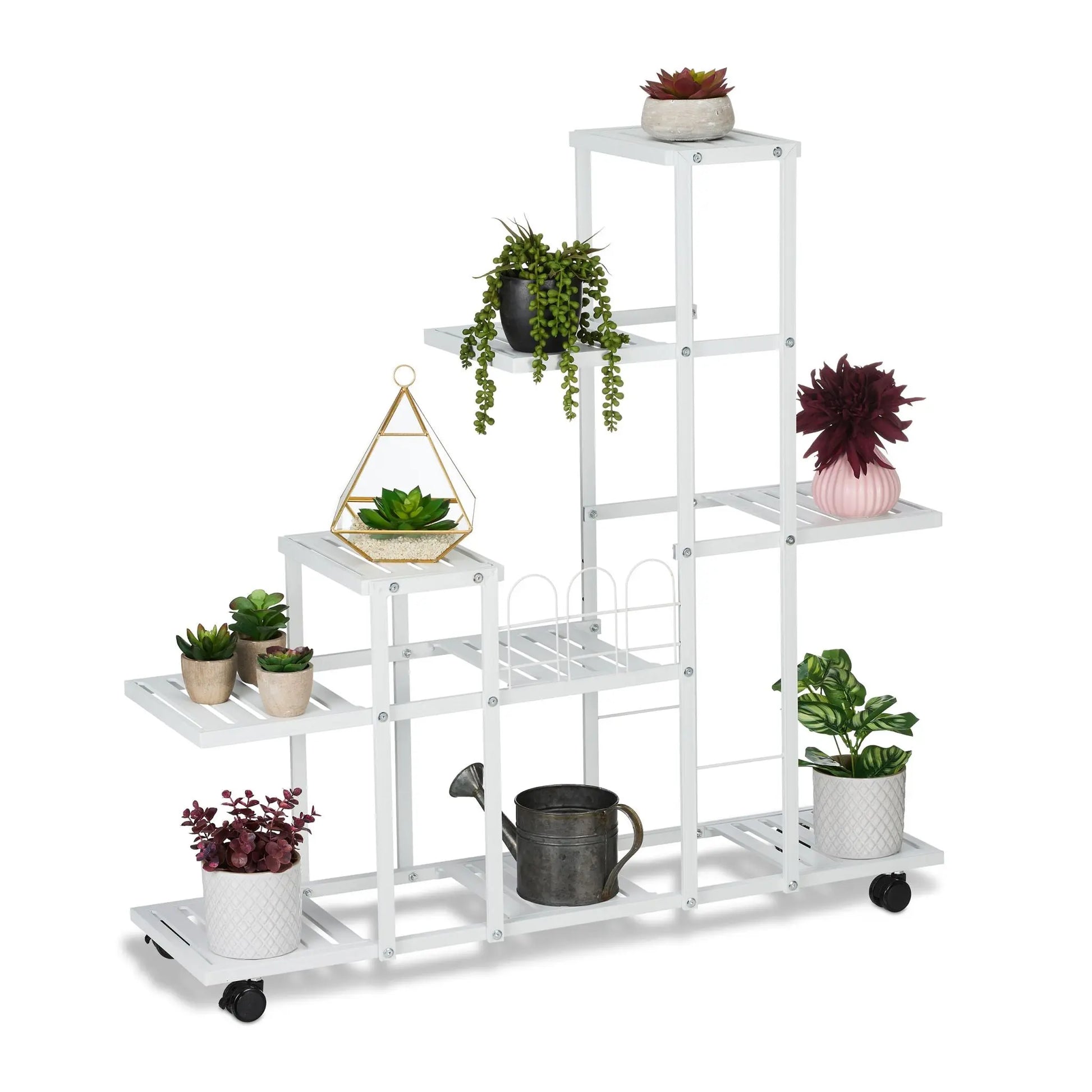 Blumenständer mit Rollen Weiss-Schwarz von Relaxdays