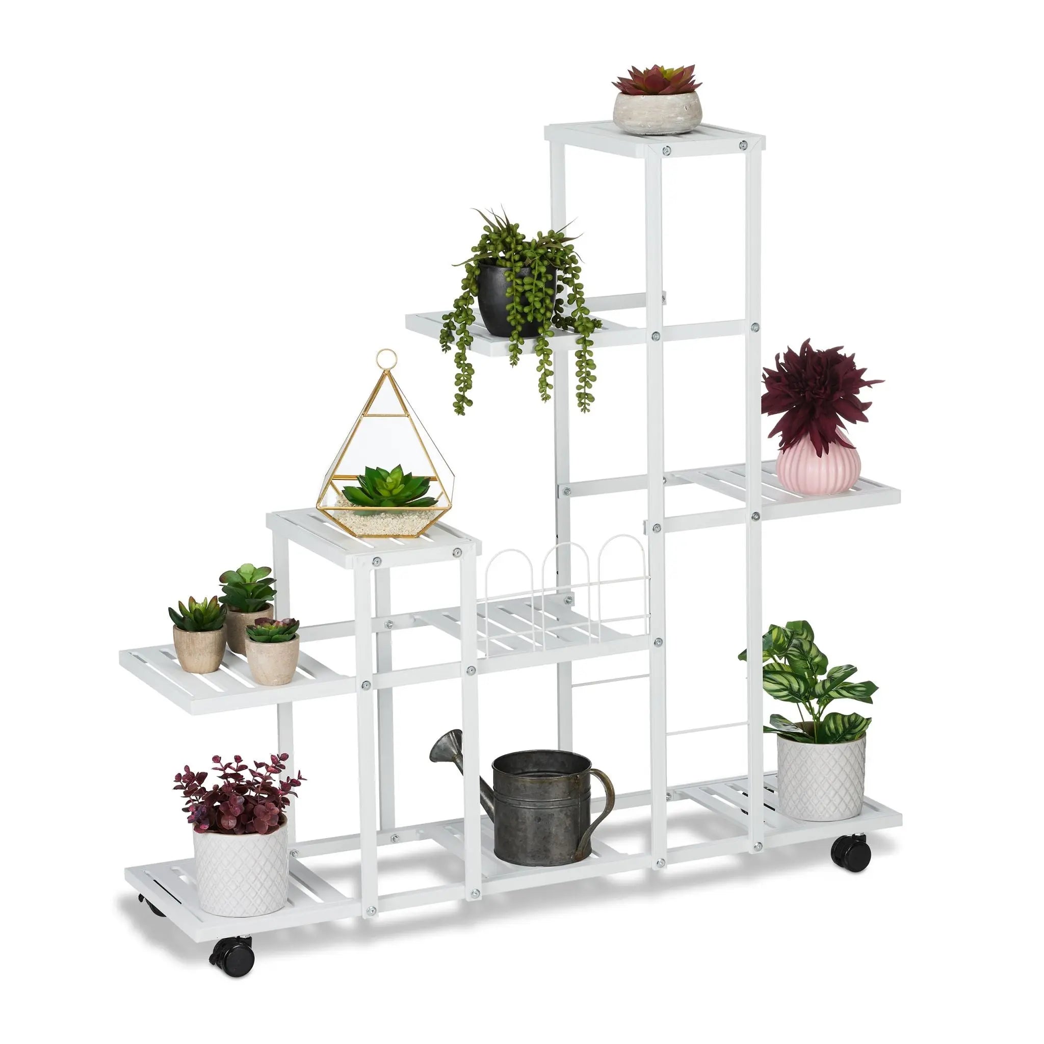 Blumenständer mit Rollen Weiss-Schwarz von Relaxdays