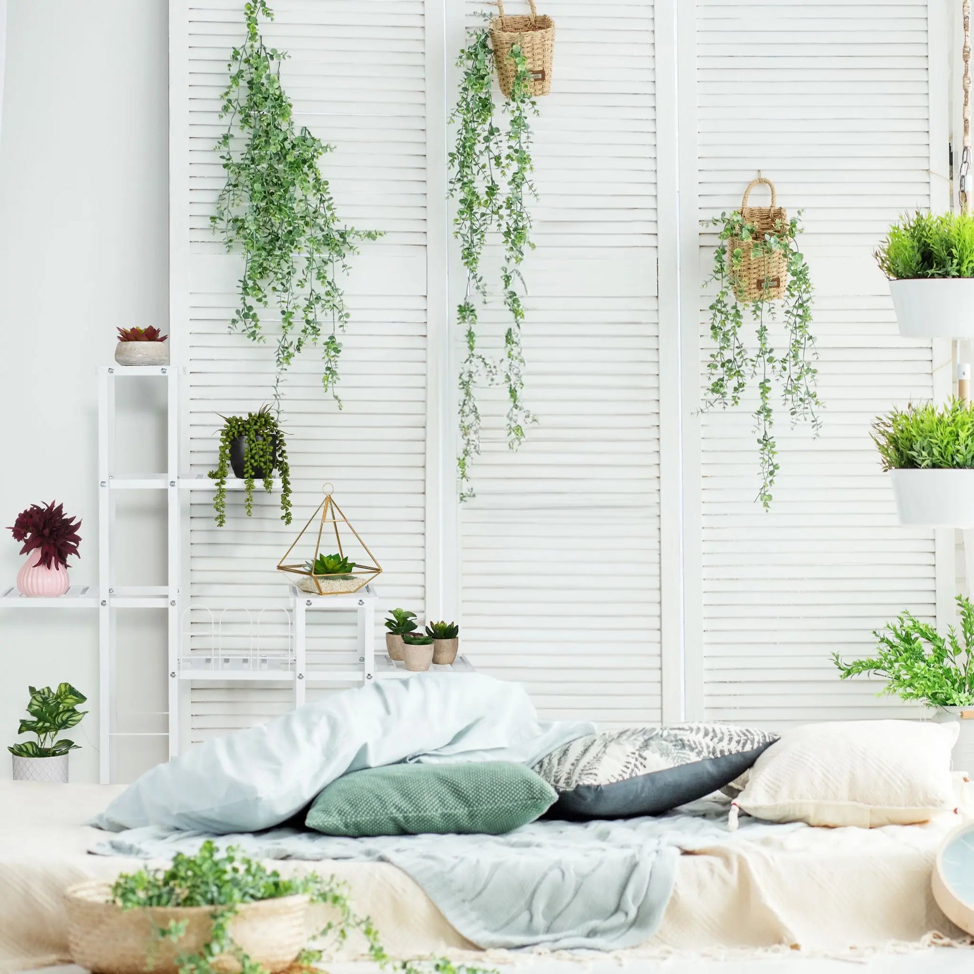 Blumenständer mit Rollen Weiss-Schwarz von Relaxdays