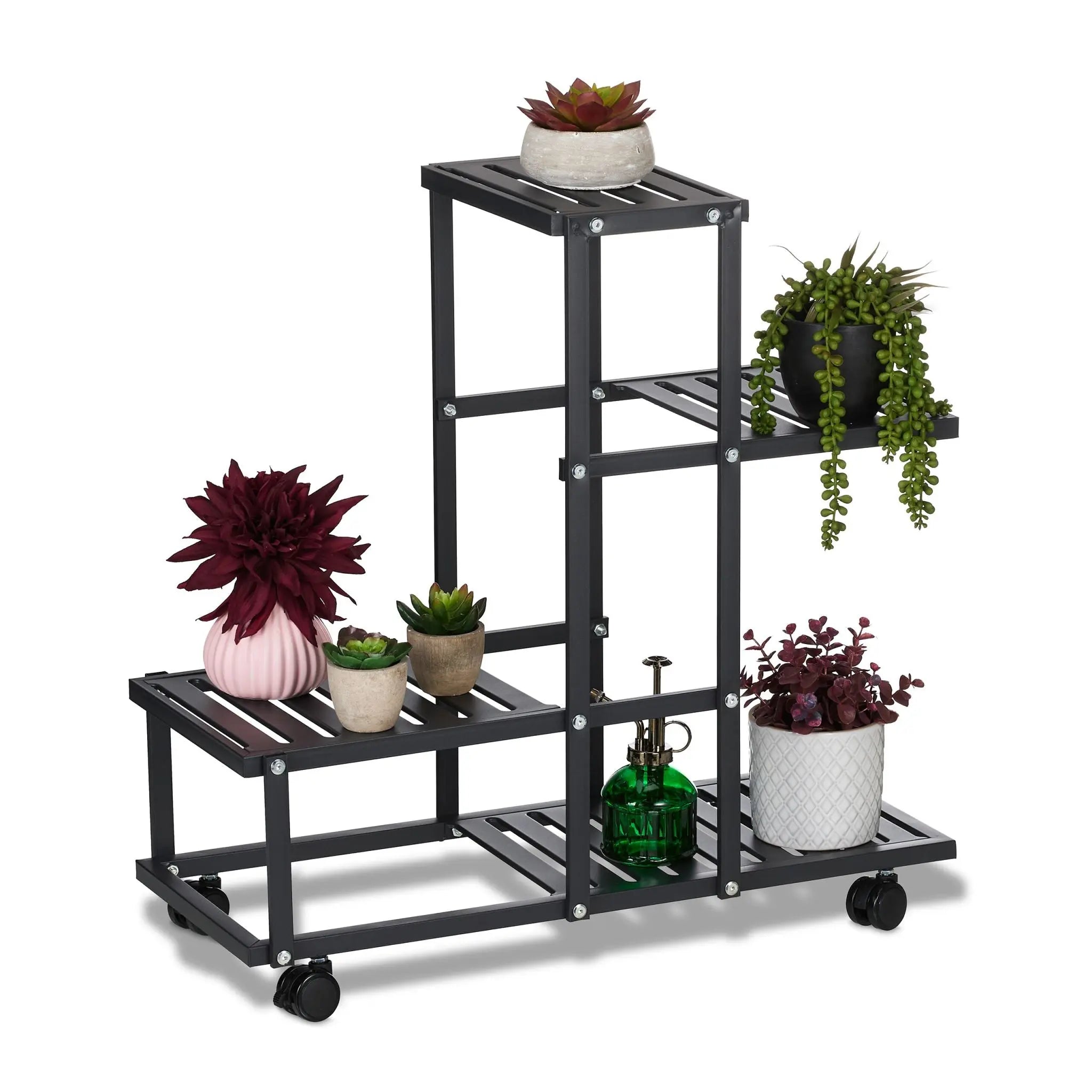 Blumenständer mit Rollen Schwarz von Relaxdays