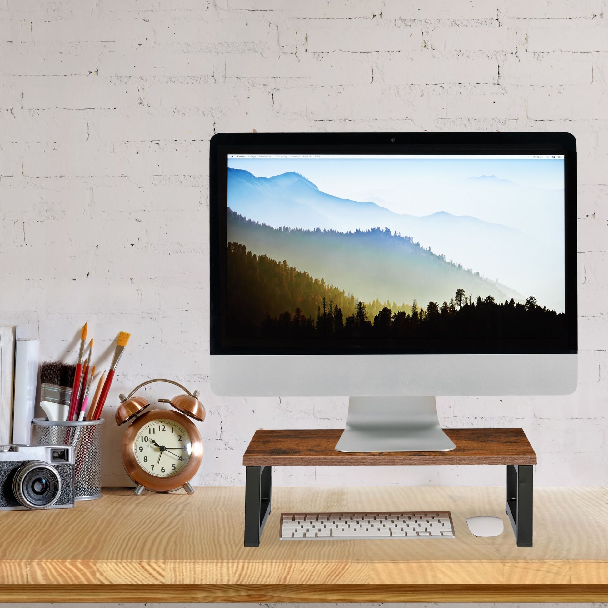 Monitorständer Industrial-Design Dunkelbraun-Schwarz von Relaxdays