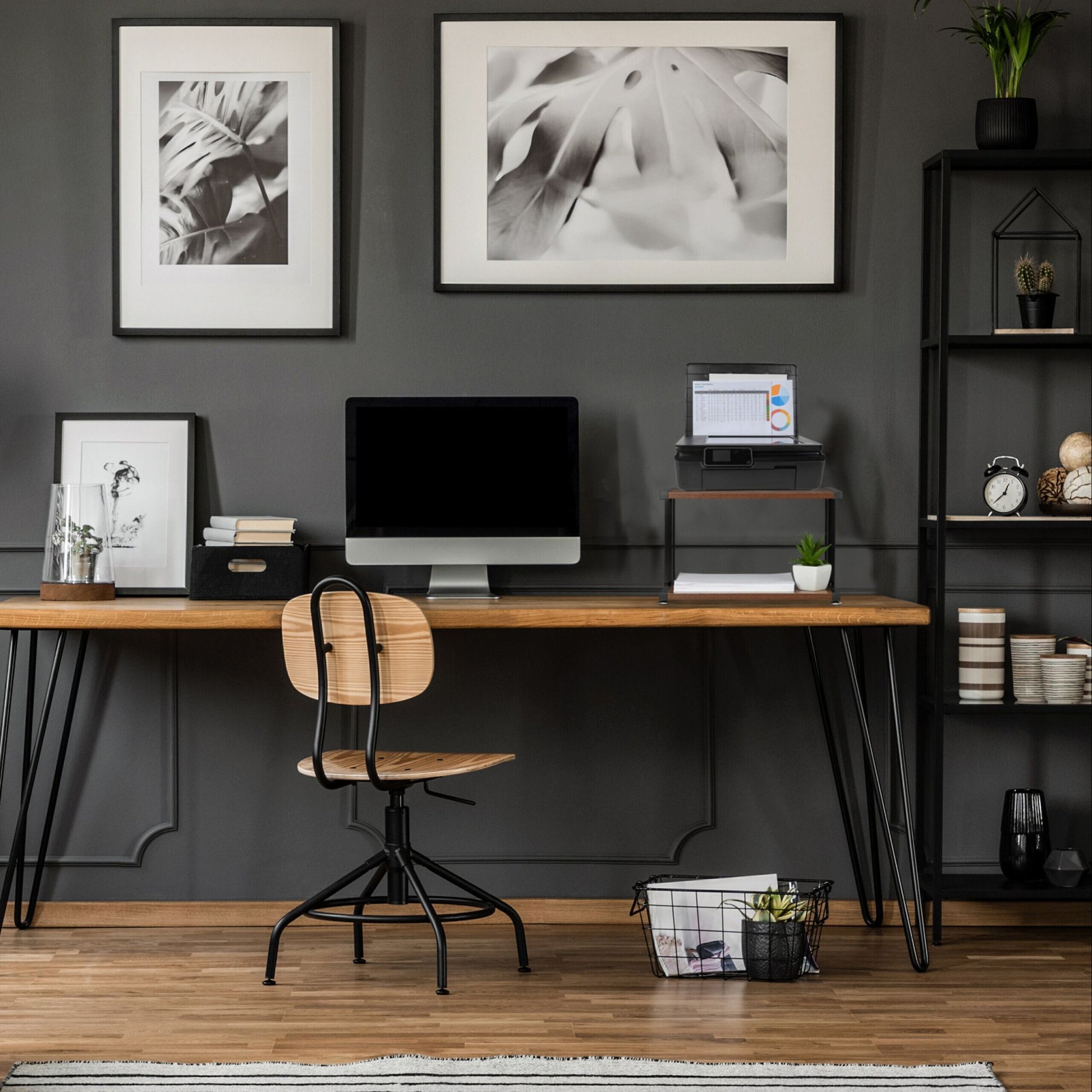 Druckerständer Industrial Design Dunkelbraun-Schwarz von Relaxdays
