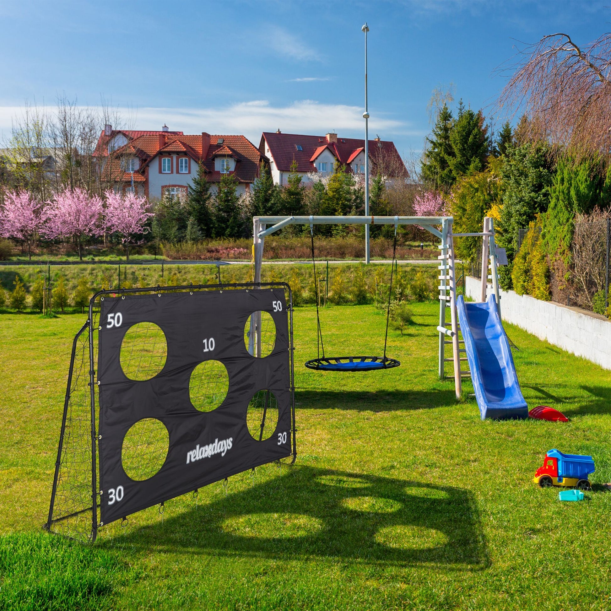 Fussballtor mit Torwand Weiss-Schwarz-Grau von Relaxdays