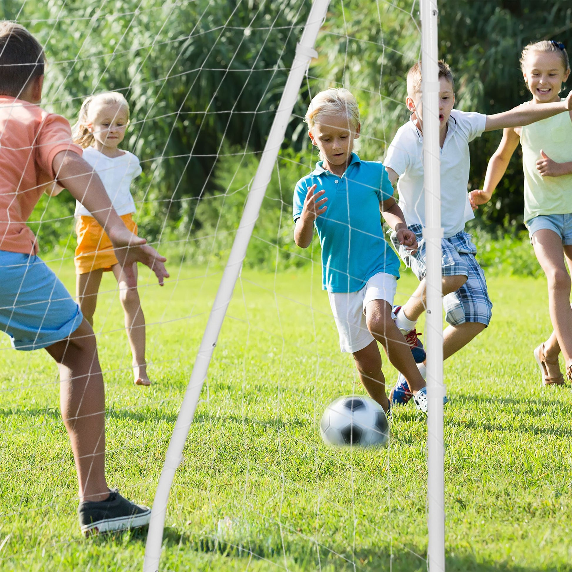 Grosses Fussballtor mit Torwand Weiss-Blau-Schwarz von Relaxdays