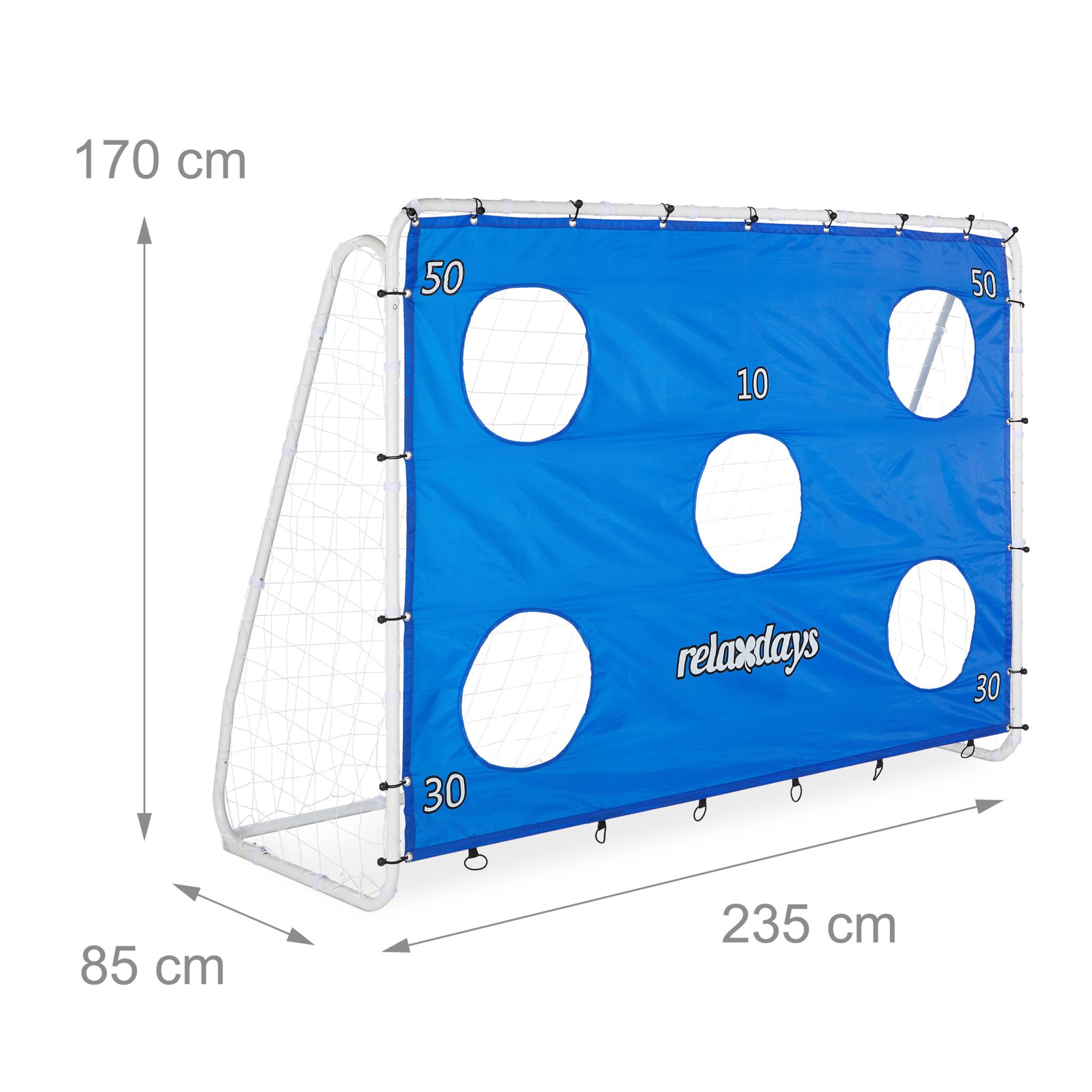 Grosses Fussballtor mit Torwand Weiss-Blau-Schwarz von Relaxdays