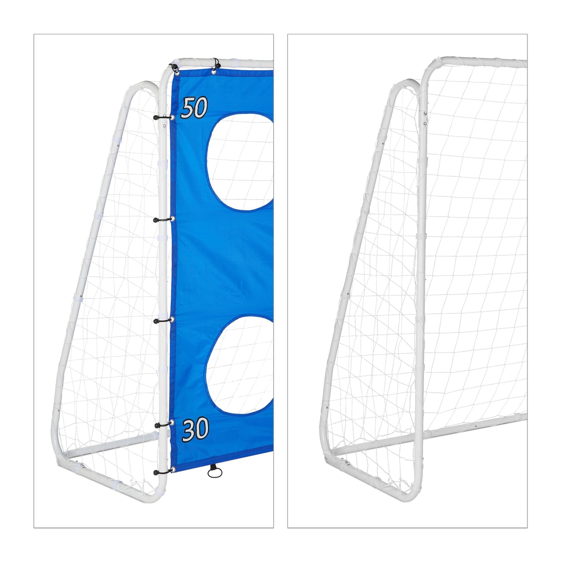 Grosses Fussballtor mit Torwand Weiss-Blau-Schwarz von Relaxdays
