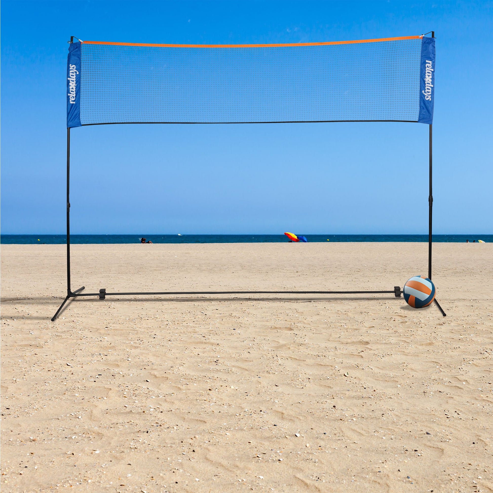 Badmintonnetz Höhenverstellbar Blau-Orange-Schwarz von Relaxdays
