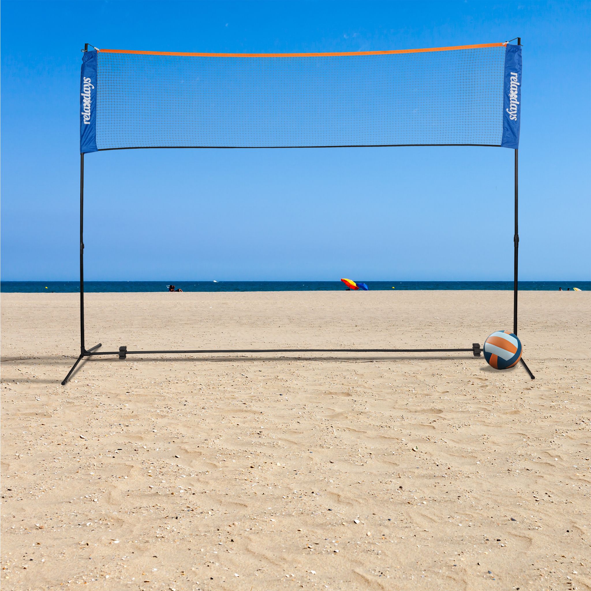 Badmintonnetz Höhenverstellbar Blau-Orange-Schwarz von Relaxdays