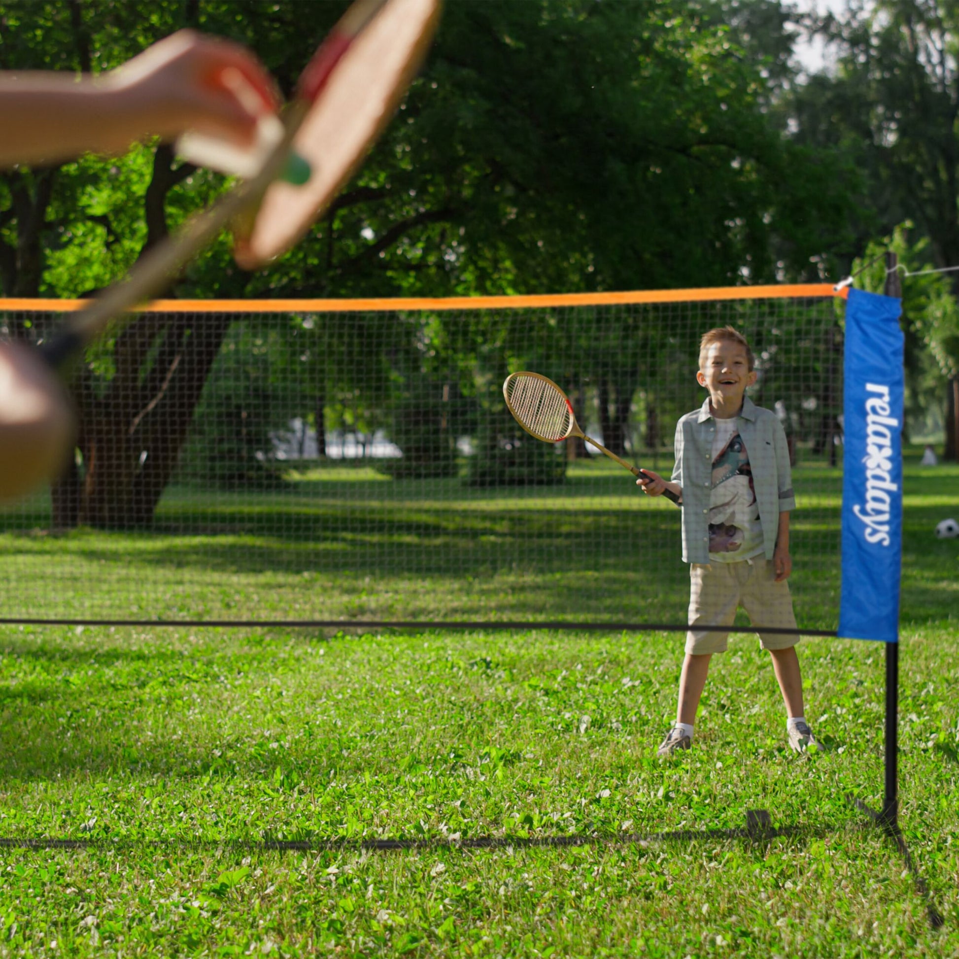 Badmintonnetz Höhenverstellbar Blau-Orange-Schwarz von Relaxdays