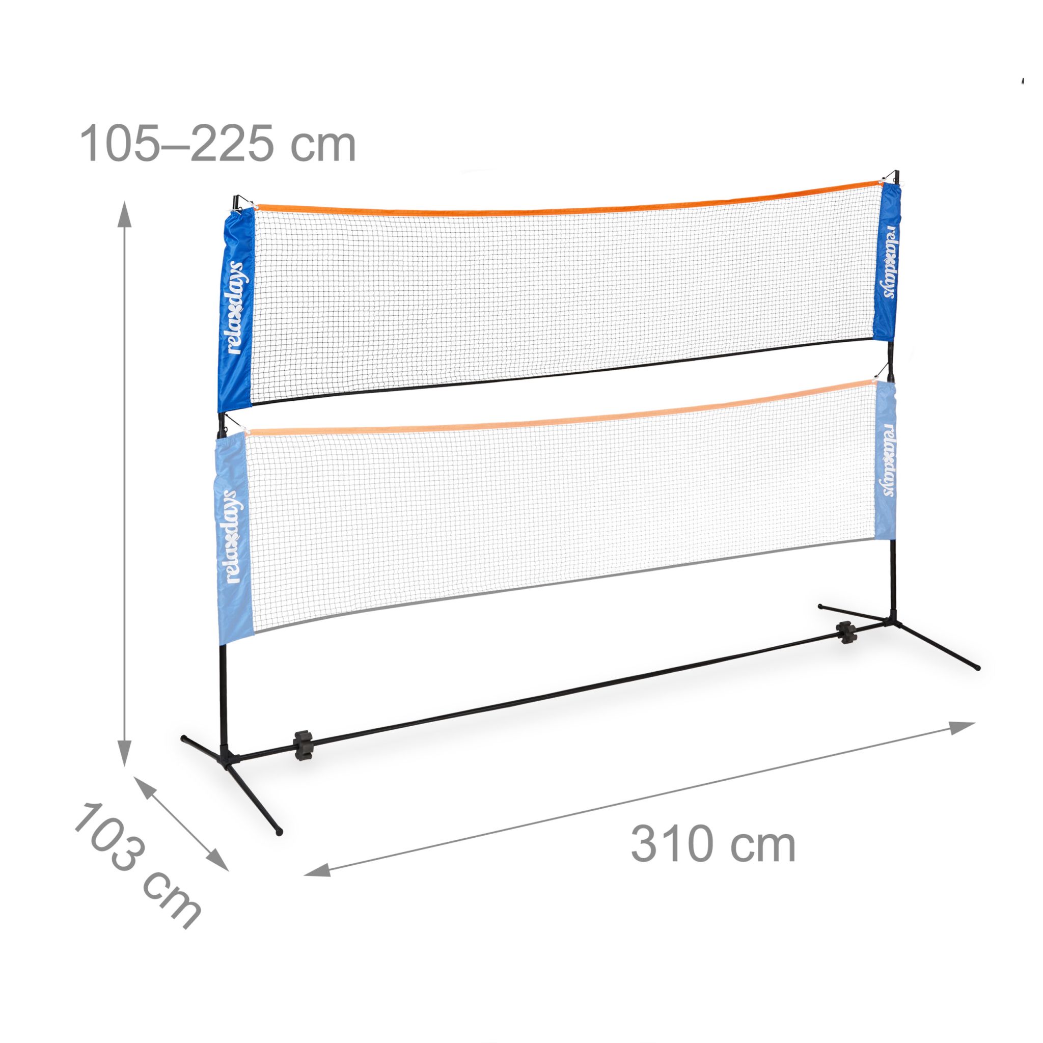 Badmintonnetz Höhenverstellbar Blau-Orange-Schwarz von Relaxdays