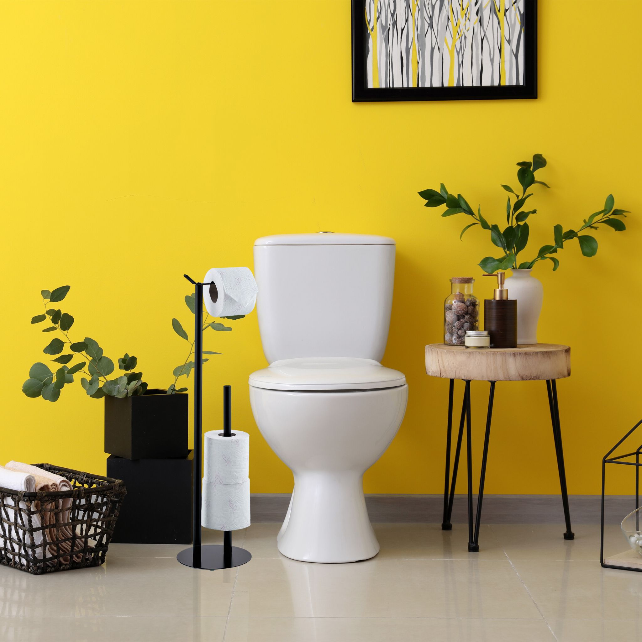 Toilettenpapierhalter freistehend Schwarz von Relaxdays