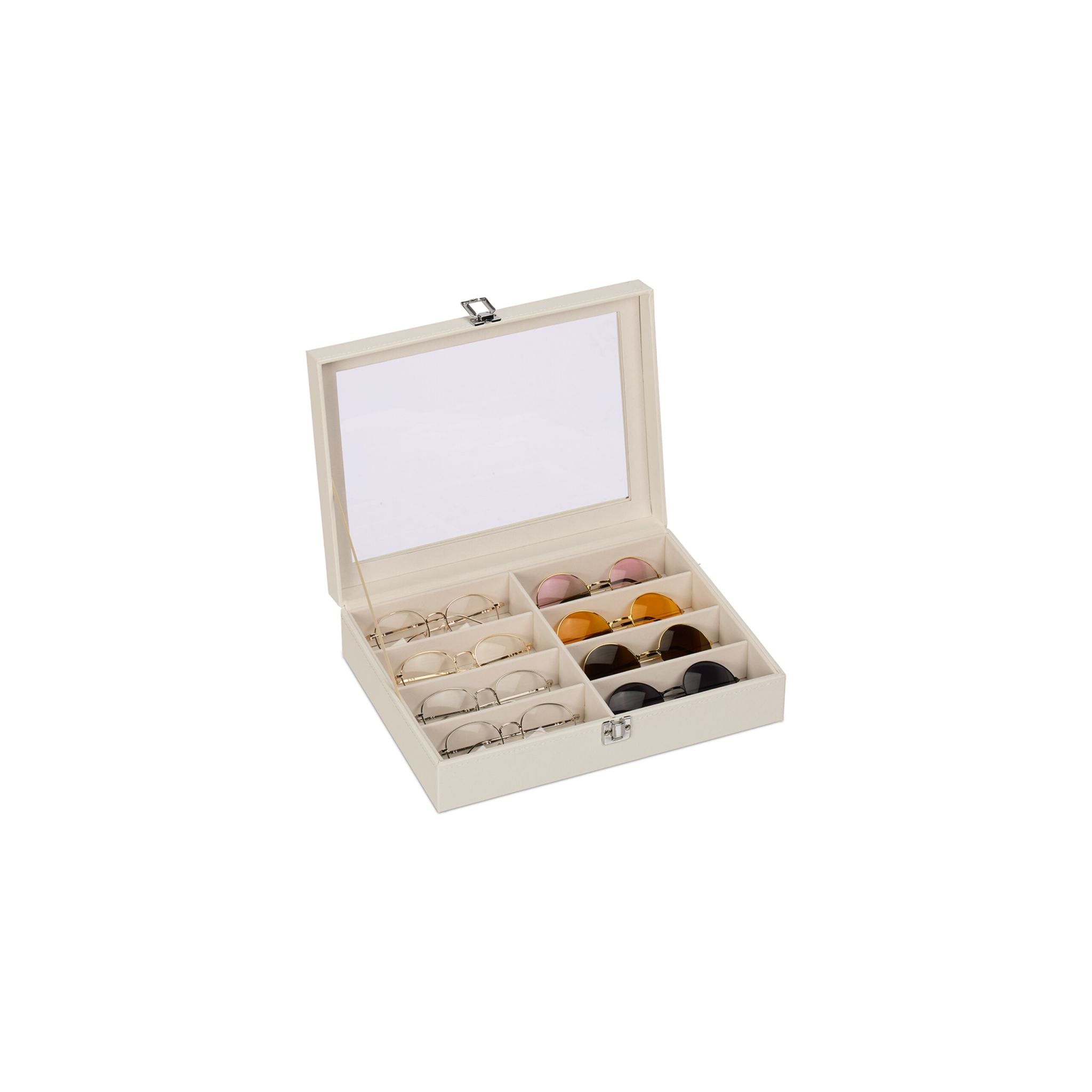 Brillenbox für 8 Brillen Weiss-Creme-Silber von Relaxdays