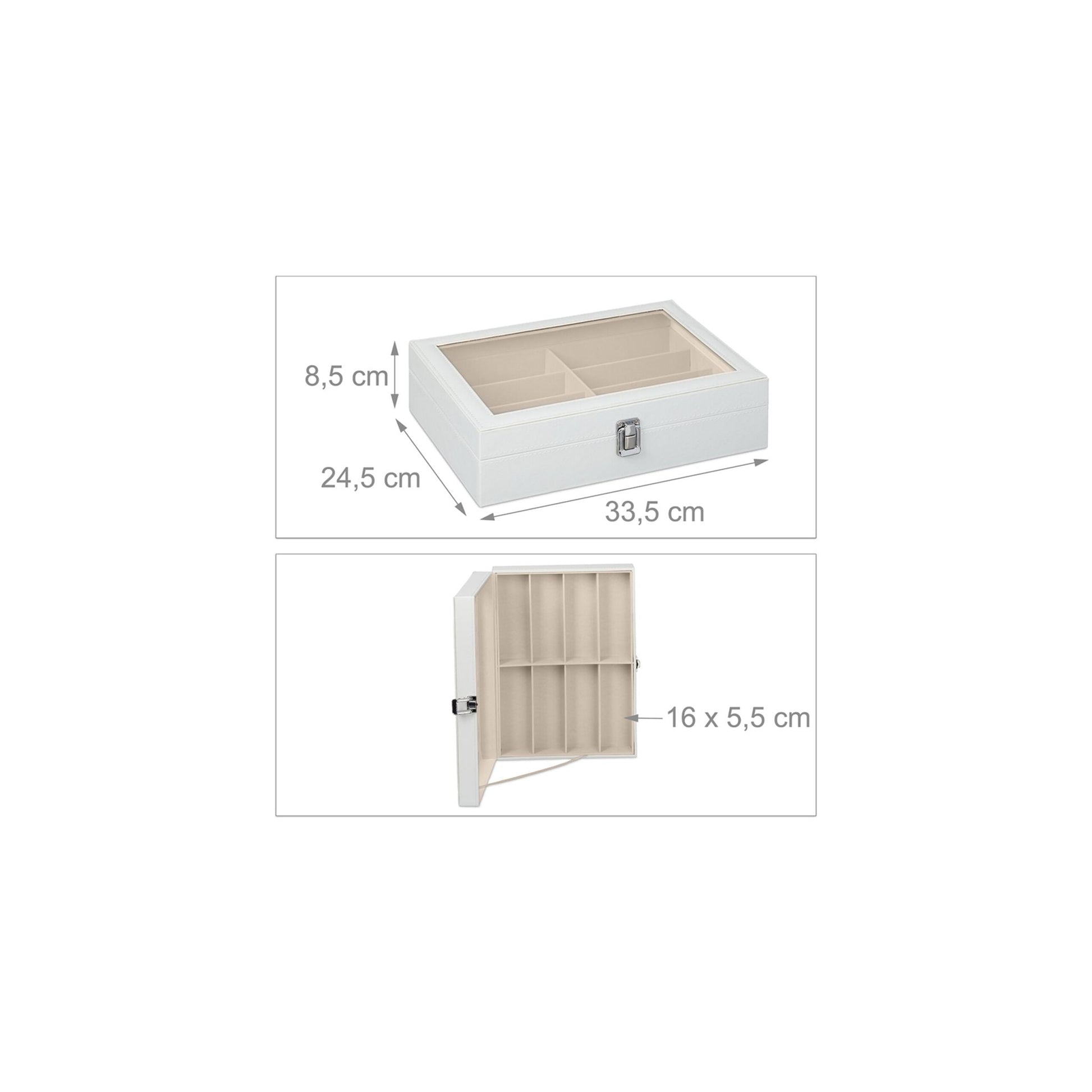 Brillenbox für 8 Brillen Weiss-Creme-Silber von Relaxdays