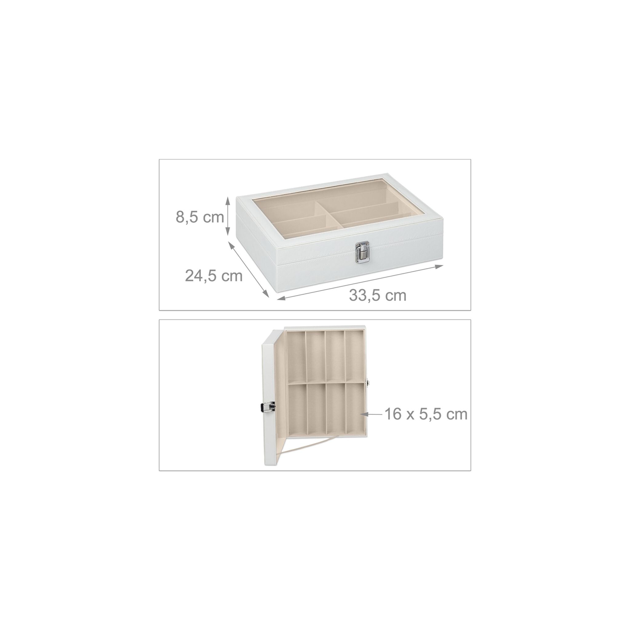 Brillenbox für 8 Brillen Weiss-Creme-Silber von Relaxdays
