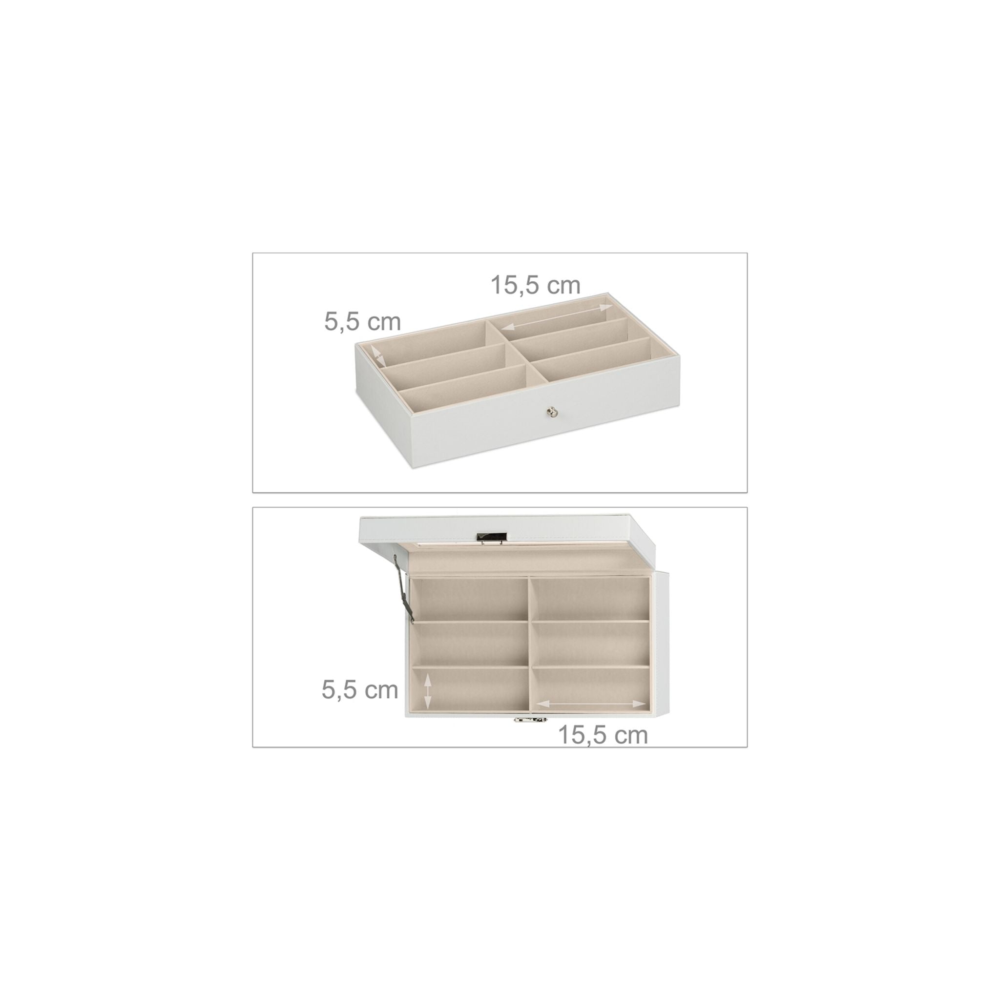 Brillenbox für 12 Brillen Weiss-Creme-Silber von Relaxdays