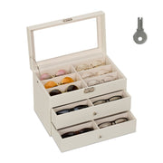 Brillenbox für 18 Brillen Weiss-Creme-Silber von Relaxdays