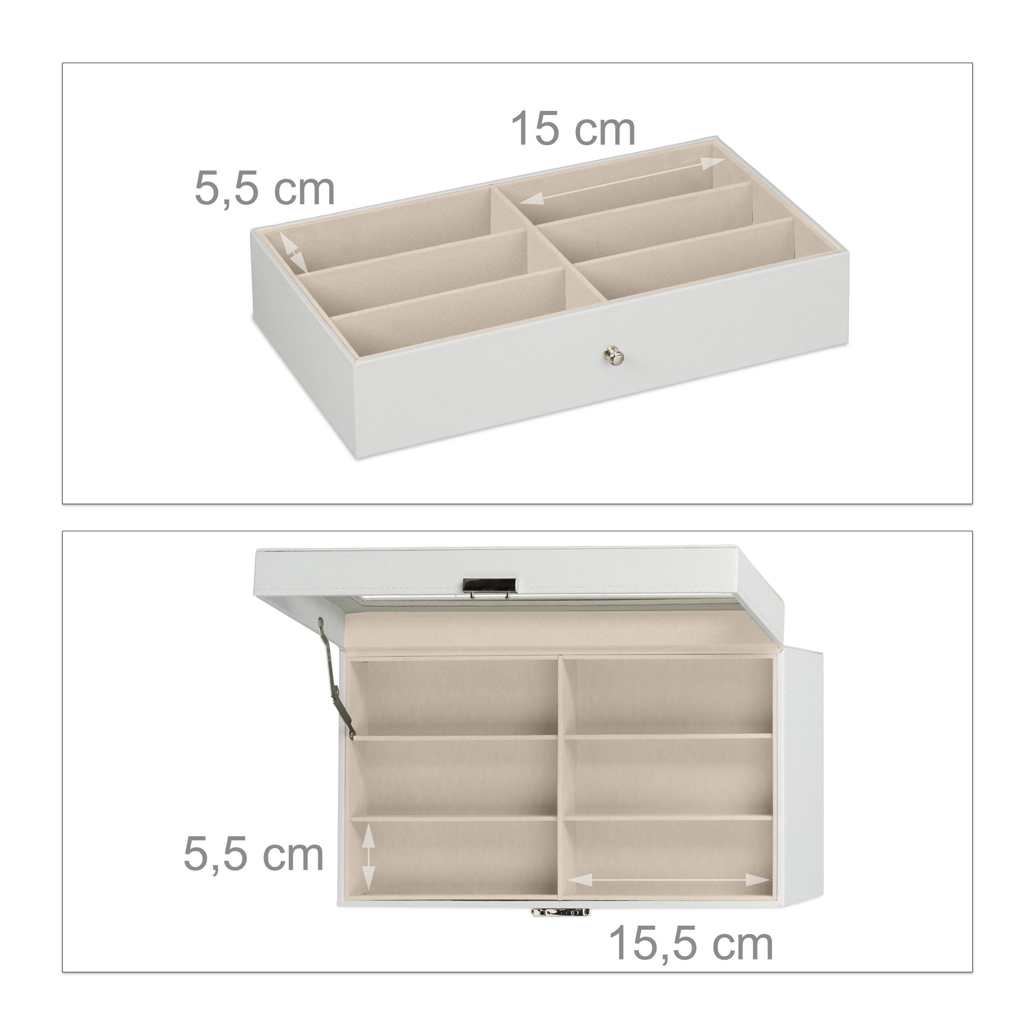 Brillenbox für 18 Brillen Weiss-Creme-Silber von Relaxdays