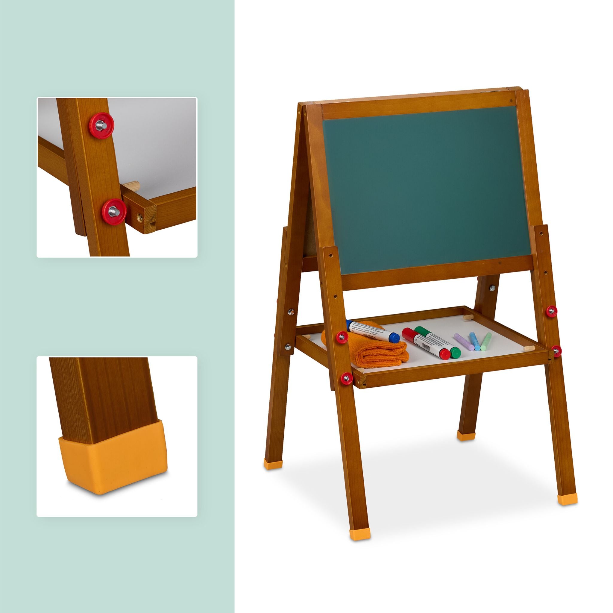 Kinderstandtafel mit Whiteboard Weiss-Dunkelbraun-Dunkelgrün